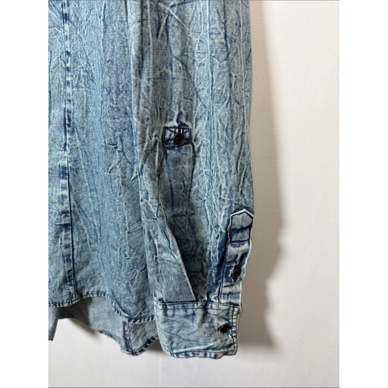 NOSTALGIA Button Up Cotton Denim Embroidered Long Sleeve Western Top size Large