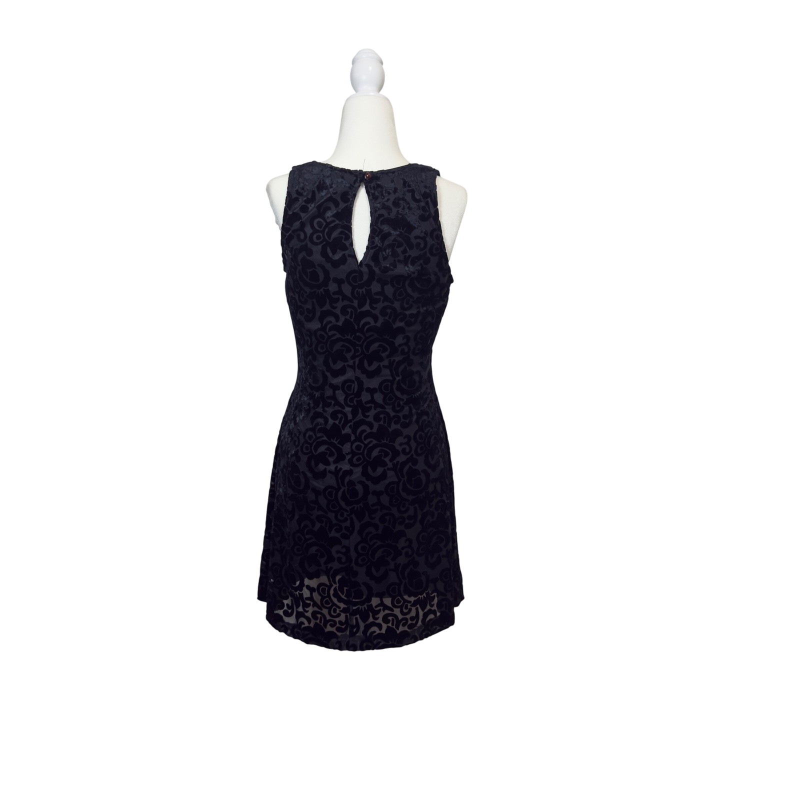 Vintage Black Burnout Velvet Floral Dress 90s Y2K Medium Whimsigoth Romantic