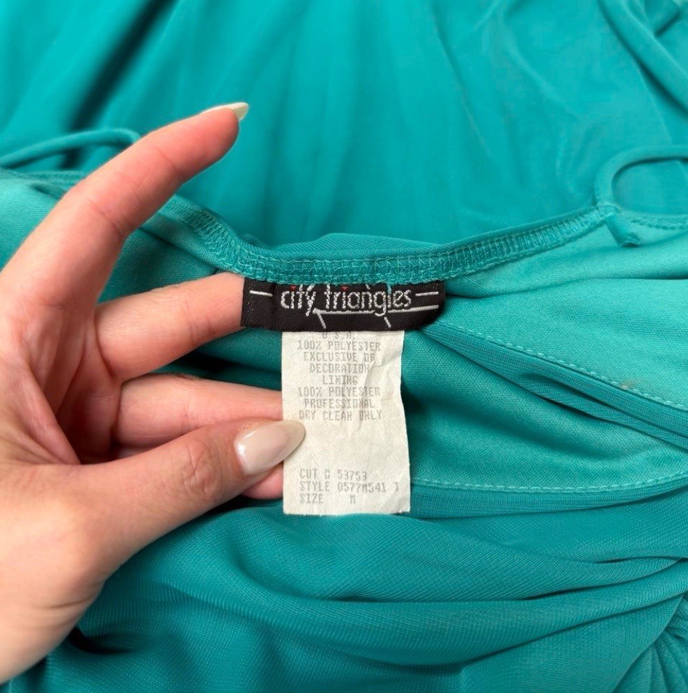 Vintage Y2K/2000s City Triangles Ruffled Maxi Dress/Gown Turquoise Formal Prom M