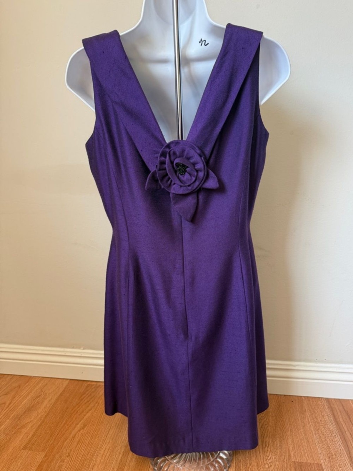 Vintage 60s Purple Rosette Applique Cowl Sleeveless Dress House of Bianchi