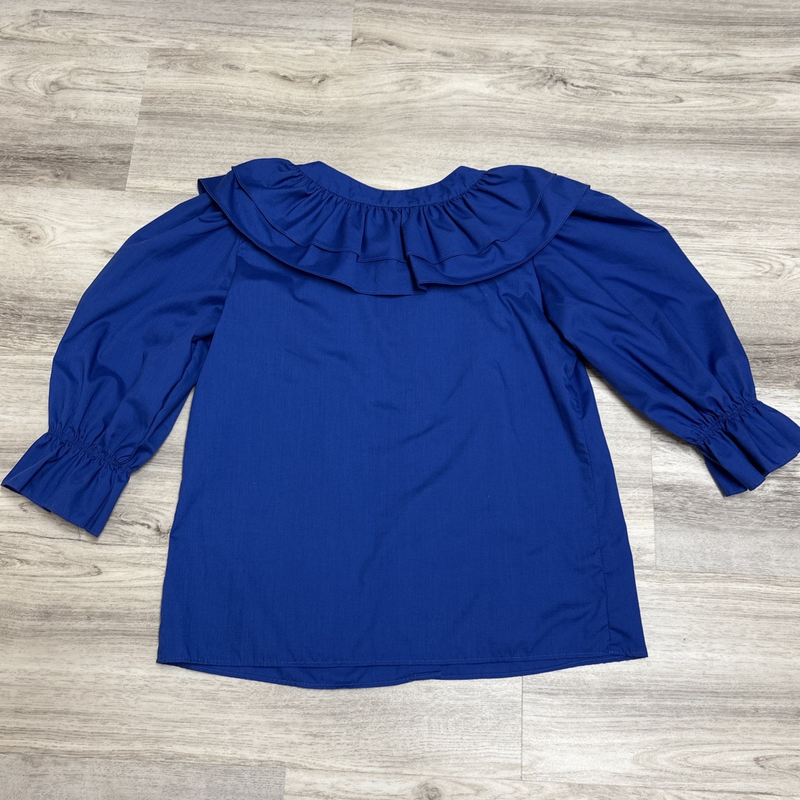 Vintage Malco Modes Blouse Womens Small Royal Blue Ruffle Collar Western Prairie