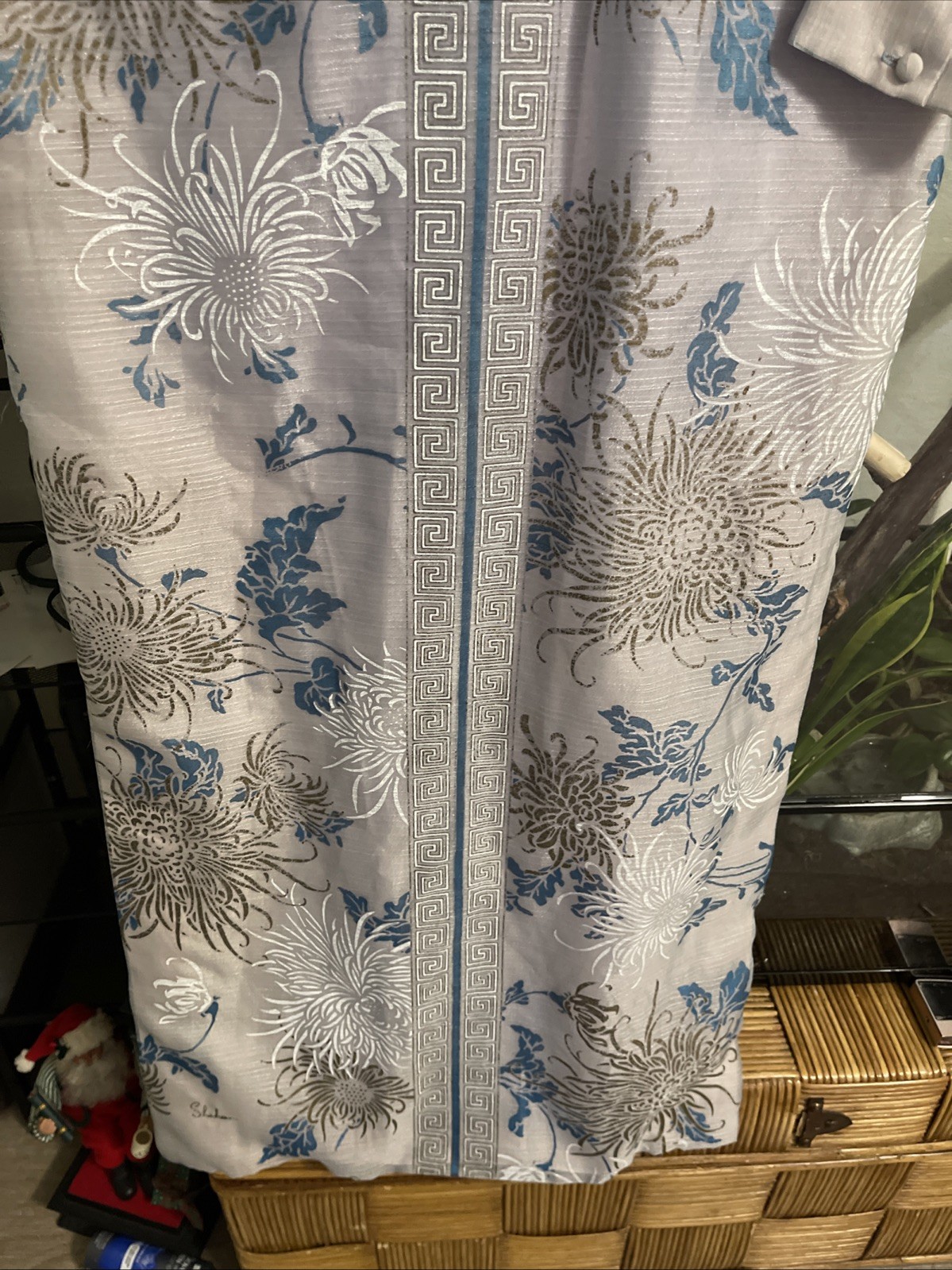 Vintage Alfred Shaheen Maxi Hostess Dress Blue And Silver