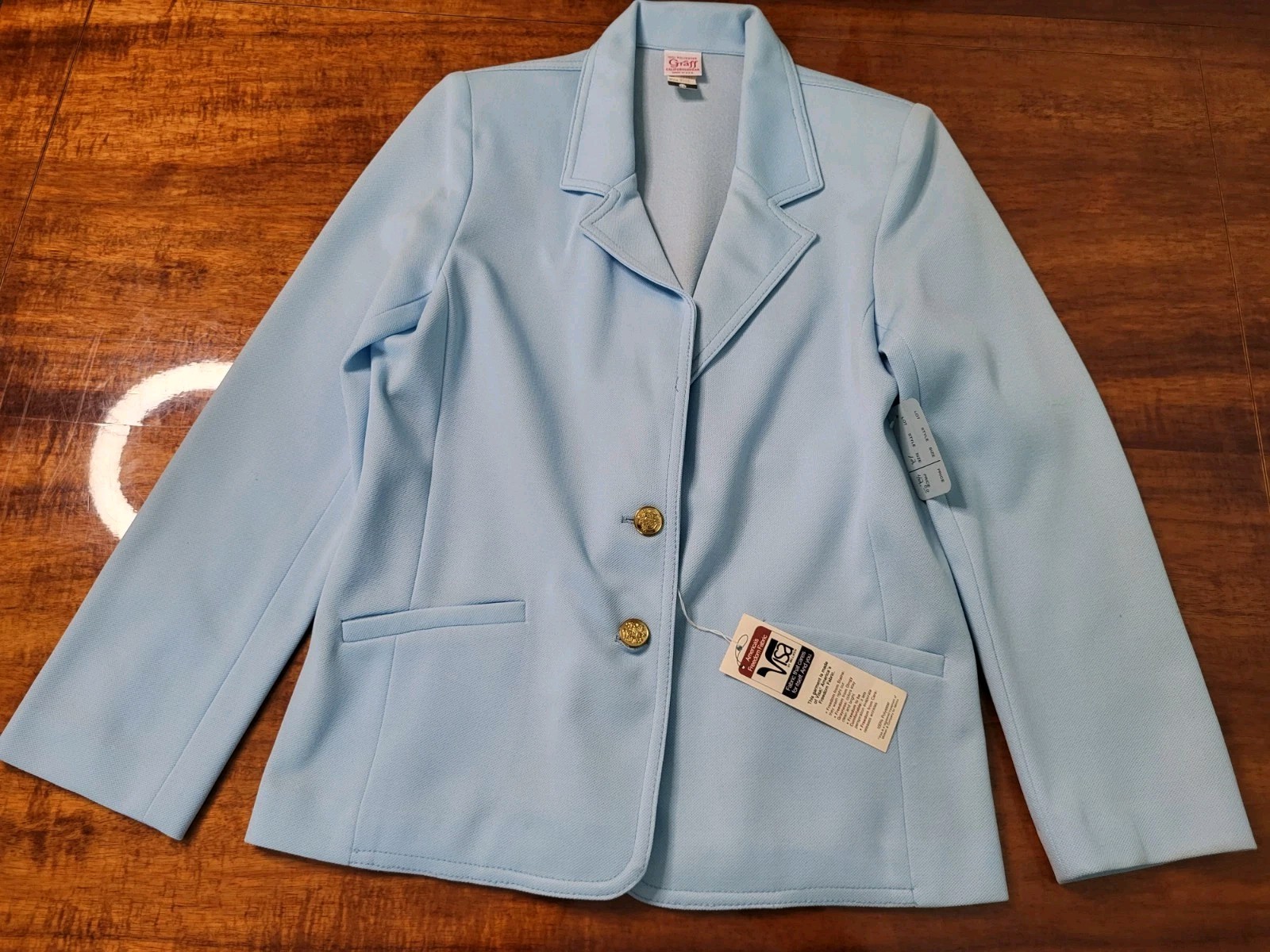 VTG 70s Graff California Blue Polyester 2 Piece Pantsuit Set Size 12 Made In USA