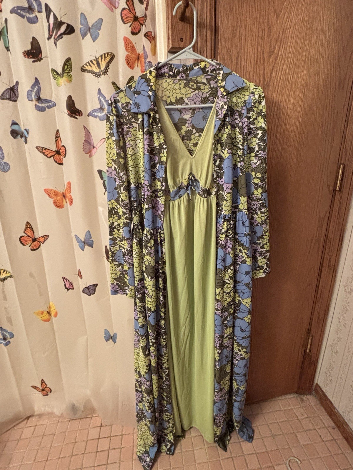 Vintage 70s Warners Retro Psychedelic Floral Dress And Robe Set Size M-L