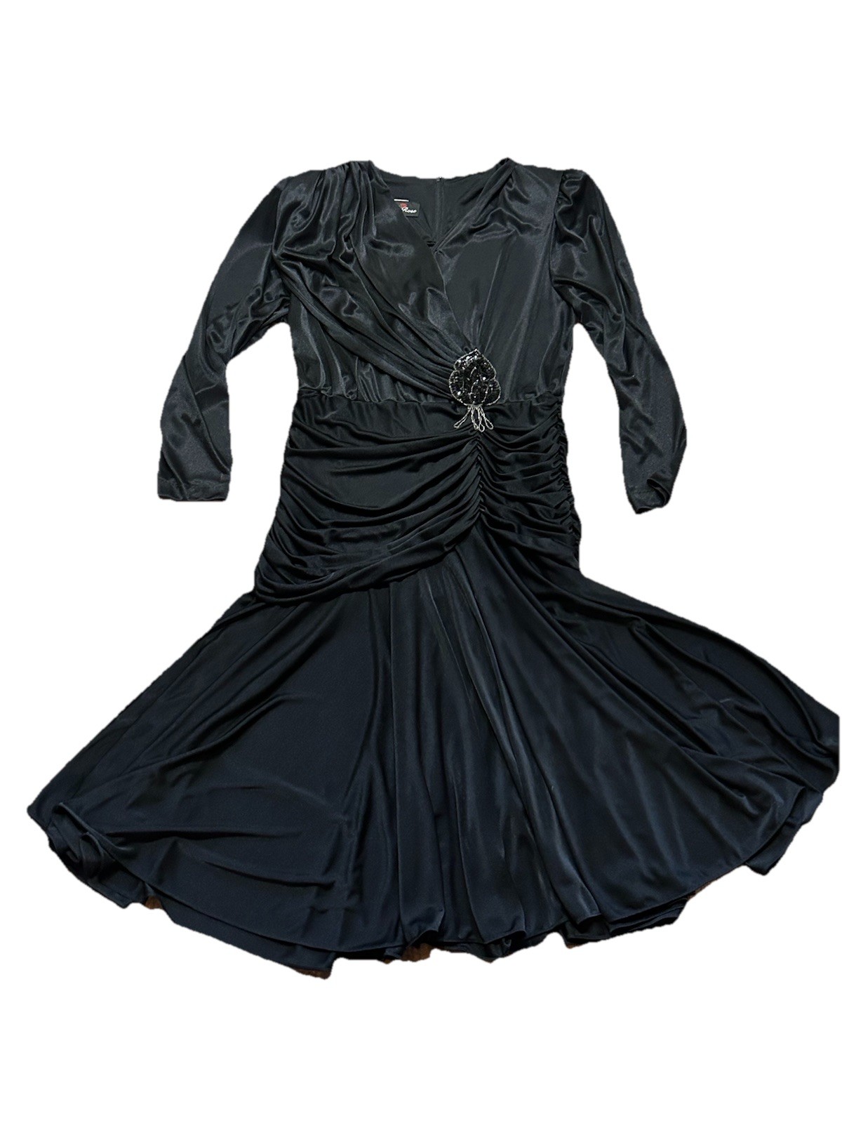 Vintage 1980’s Black Cocktail Party Dress Ruched Waist Embellishing Mermaid