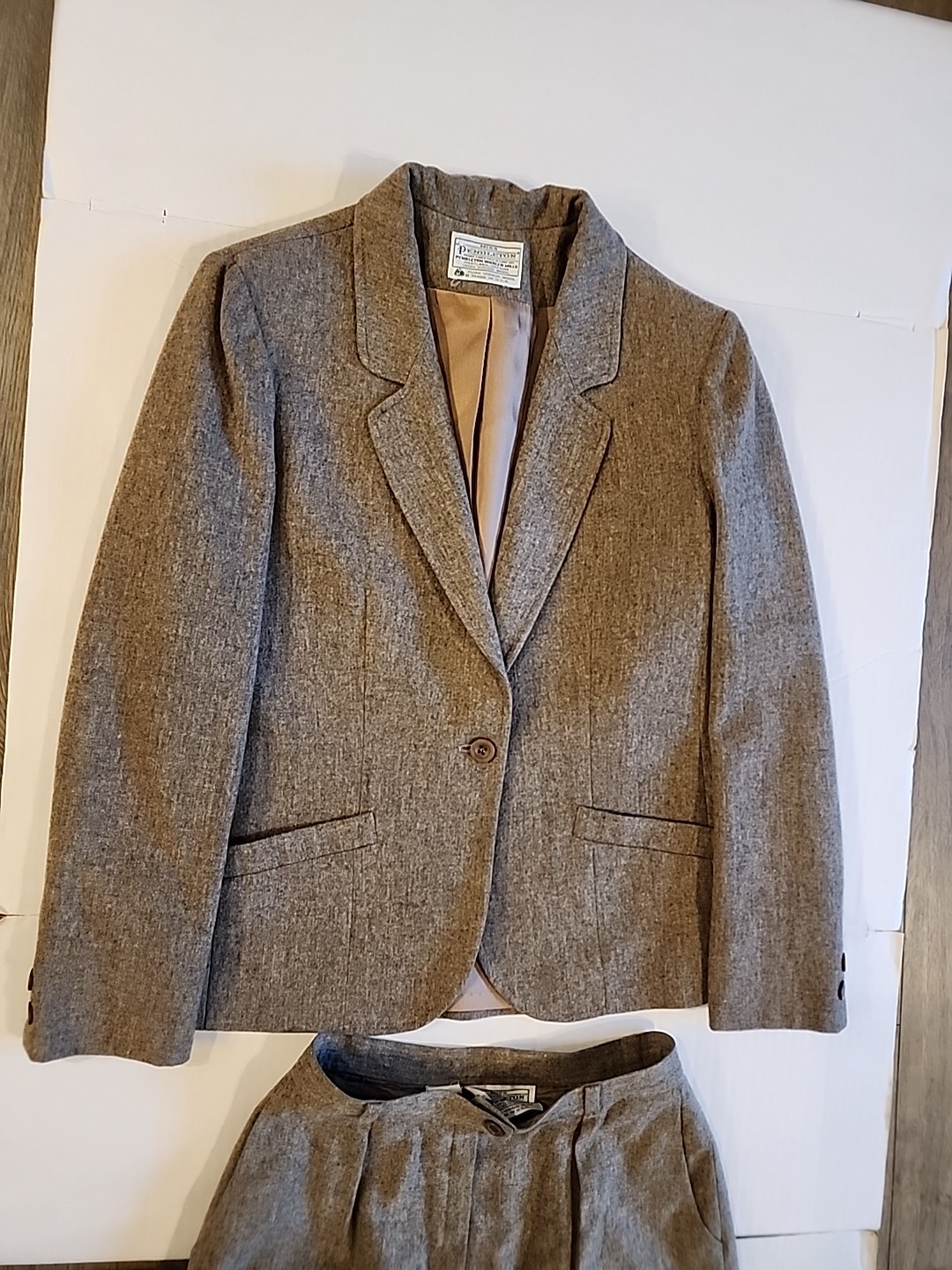 Vtg Miss Pendleton Suit Pant Jacket Set 100% Pure Virgin Wool Tweed Woolen Mills