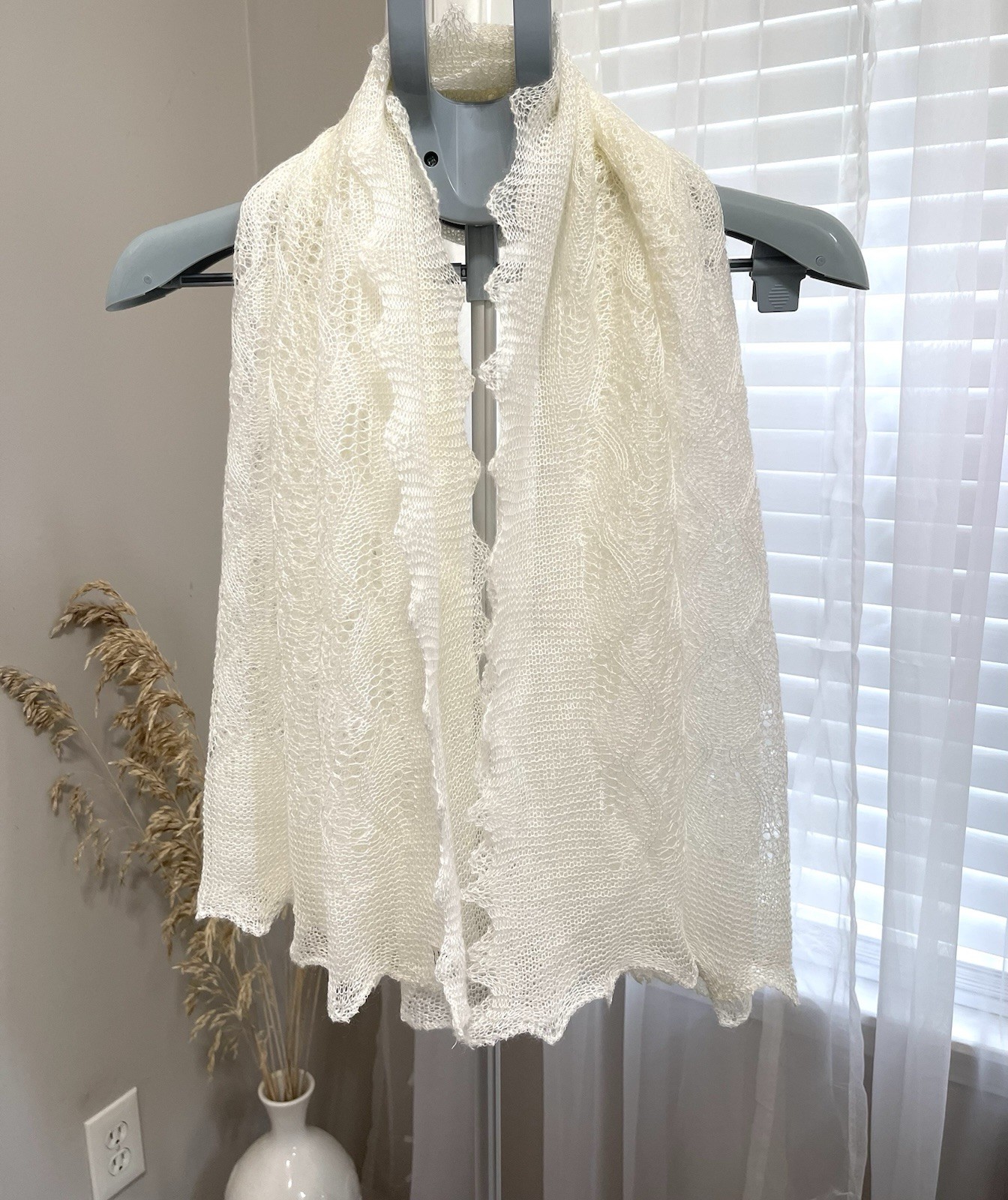 Vintage ECHO crochet shawl thin soft yarn open weave lightweight style 48”X48”