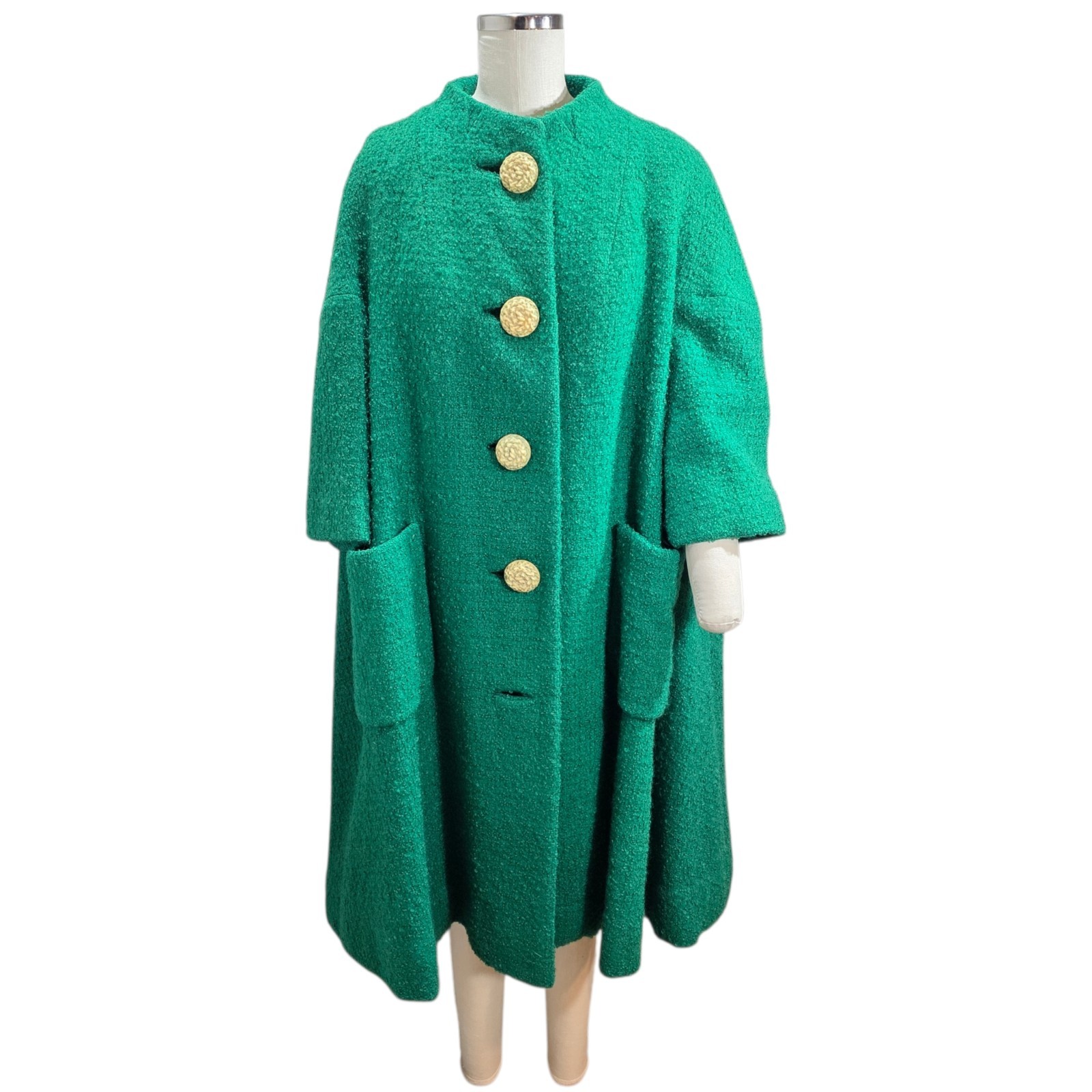 Vintage 50&rsquo;s/60&rsquo;s George Carmel – Green Wool Coat w Sculpted Buttons- Size MD/LG