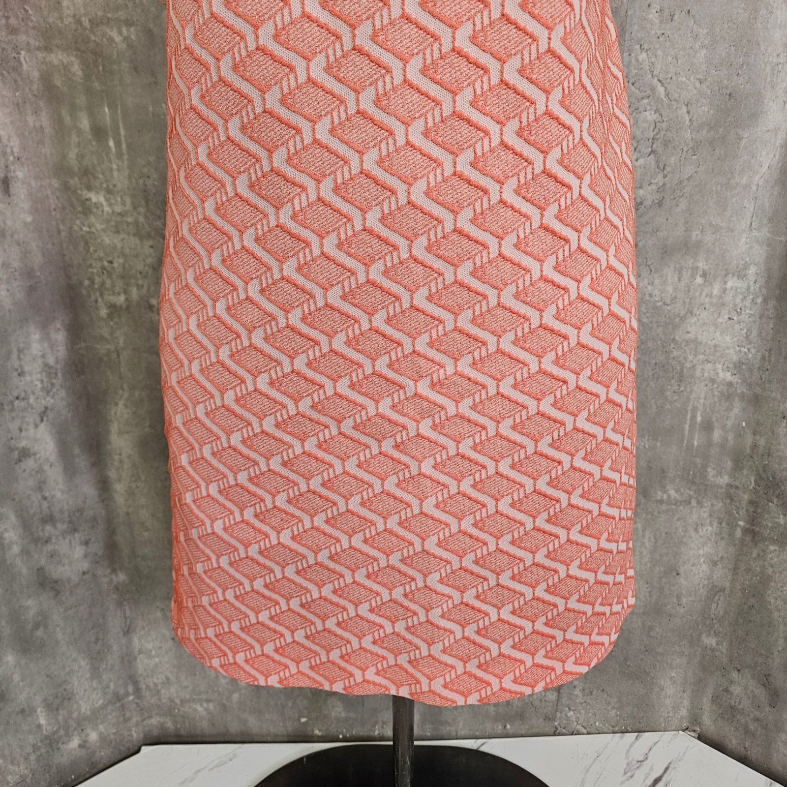 Vintage 60s Mod Peach Geometric Double Knit Shift Dress Mushroom Pin Mod GoGo