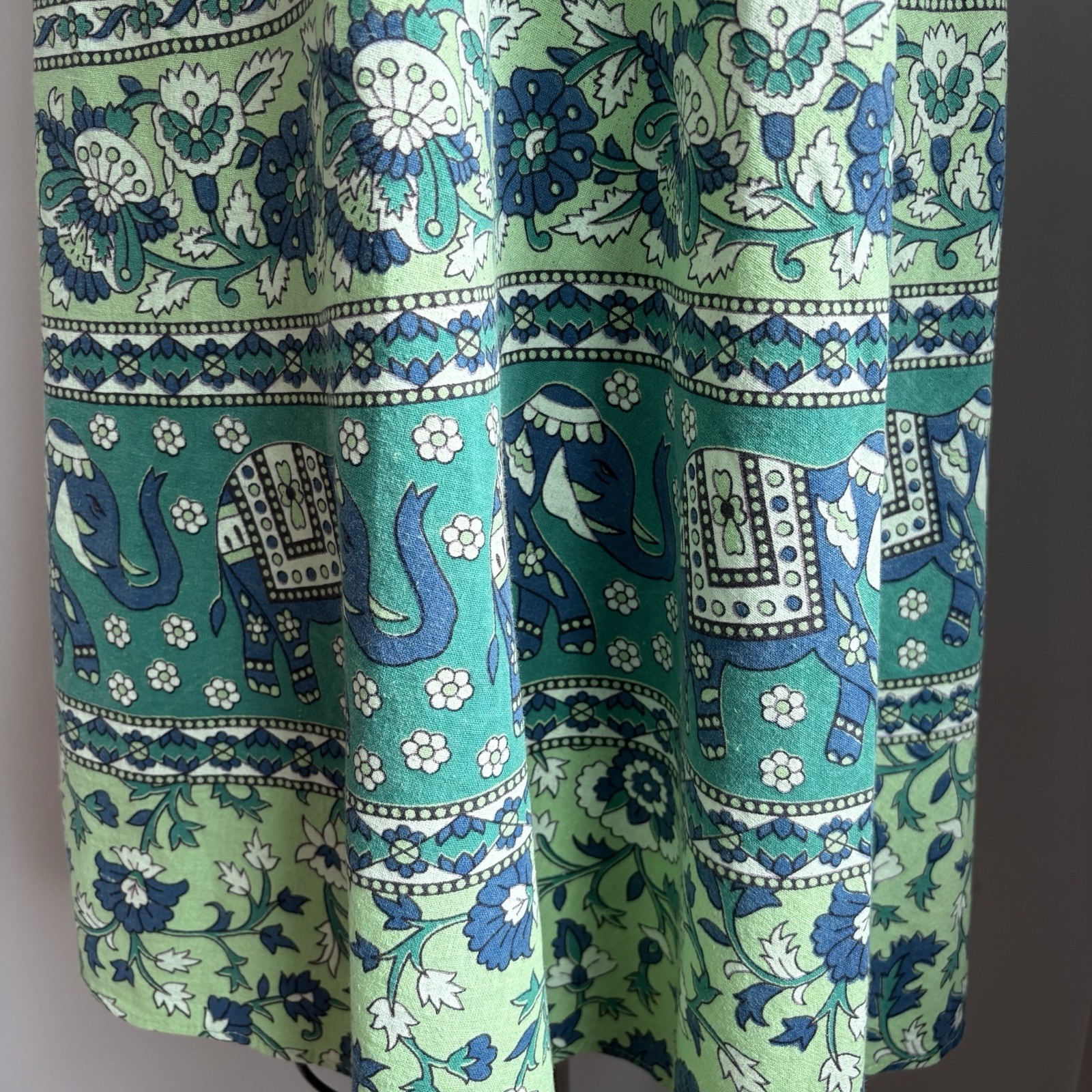 Vintage 1970’s Elephant, Donkey & Floral Cotton Block Print Sun Dress India S/M