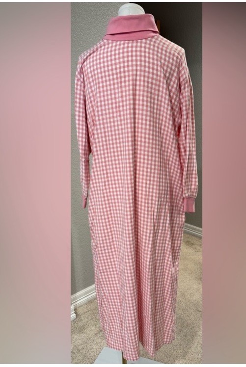 Vintage Pink & White Gingham Checkered Muumuu Nightgown w/ Pockets & Side Slits