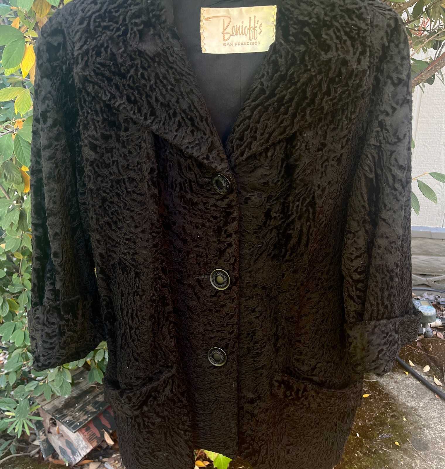 Excellent Inky Black Sheared Persian Lamb Stroller Length Coat, Benioff&rsquo;s , S-M