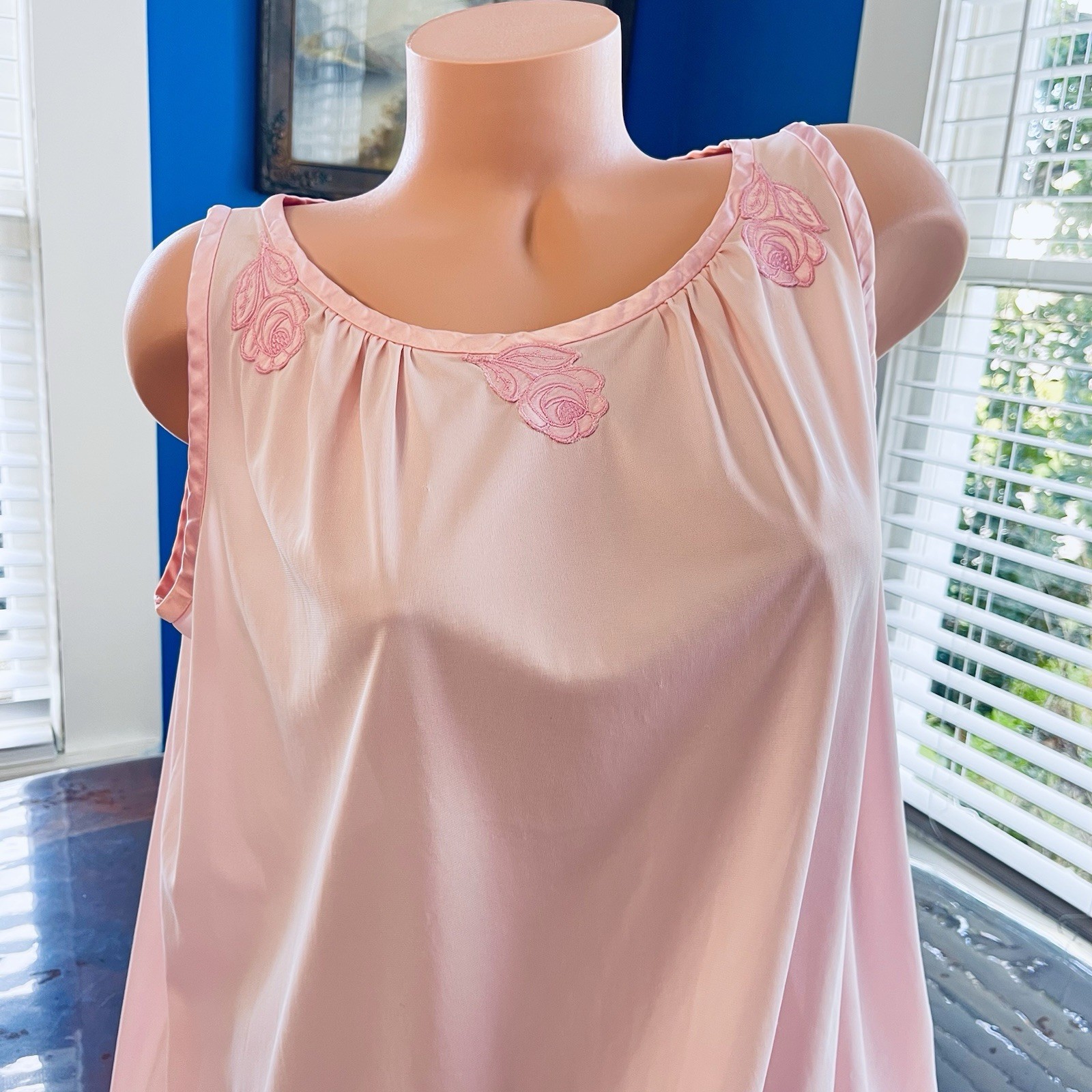 VTG 60S Nightgown GOSSARD ARTEMIS Pink A-Line Babydoll Satin Applique Size Small