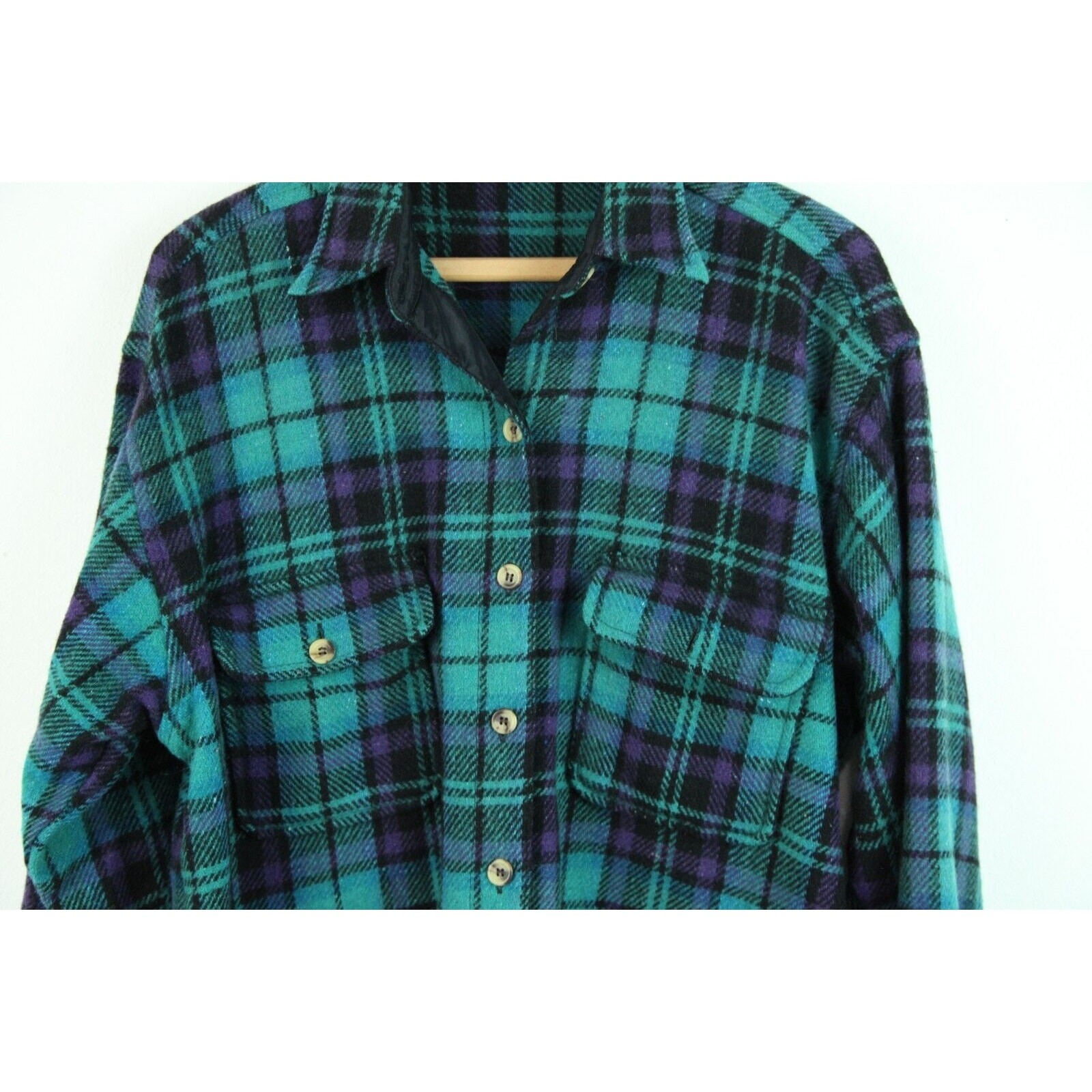 Womens Shacket Small Vintage Wool Plaid Shirt Oversize Baggy Cabincore Grunge