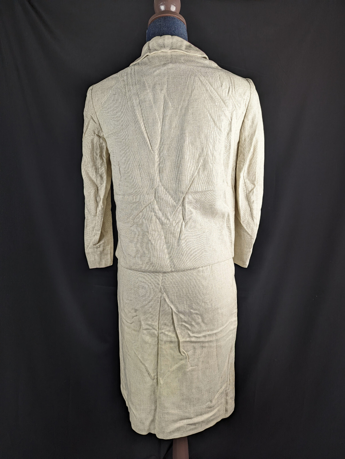 Vintage 1960s Womens Dress Skirt Suit Set Size 4 Fitted Jacket Blazer Ivory