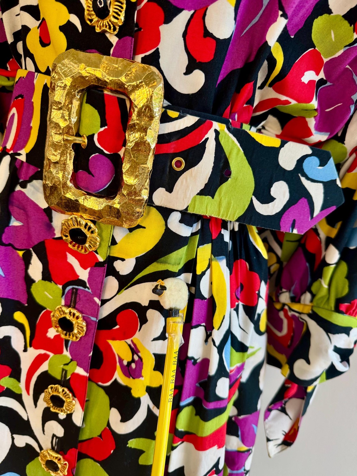 90s Christian LaCroix Floral Printed Cotton Embellished Dress