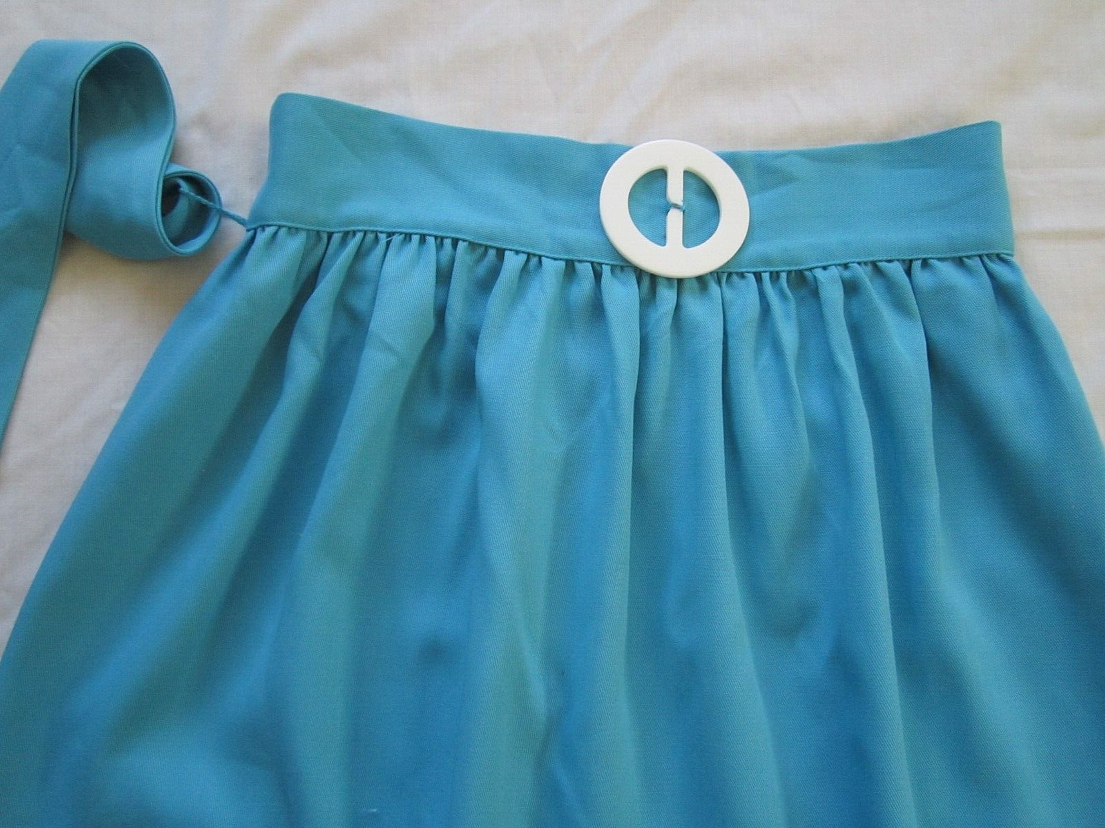 Vintage Blue Polyester Cotton Gathered Skirt 26&Prime; waist + Belt Retro Hippie 1970s