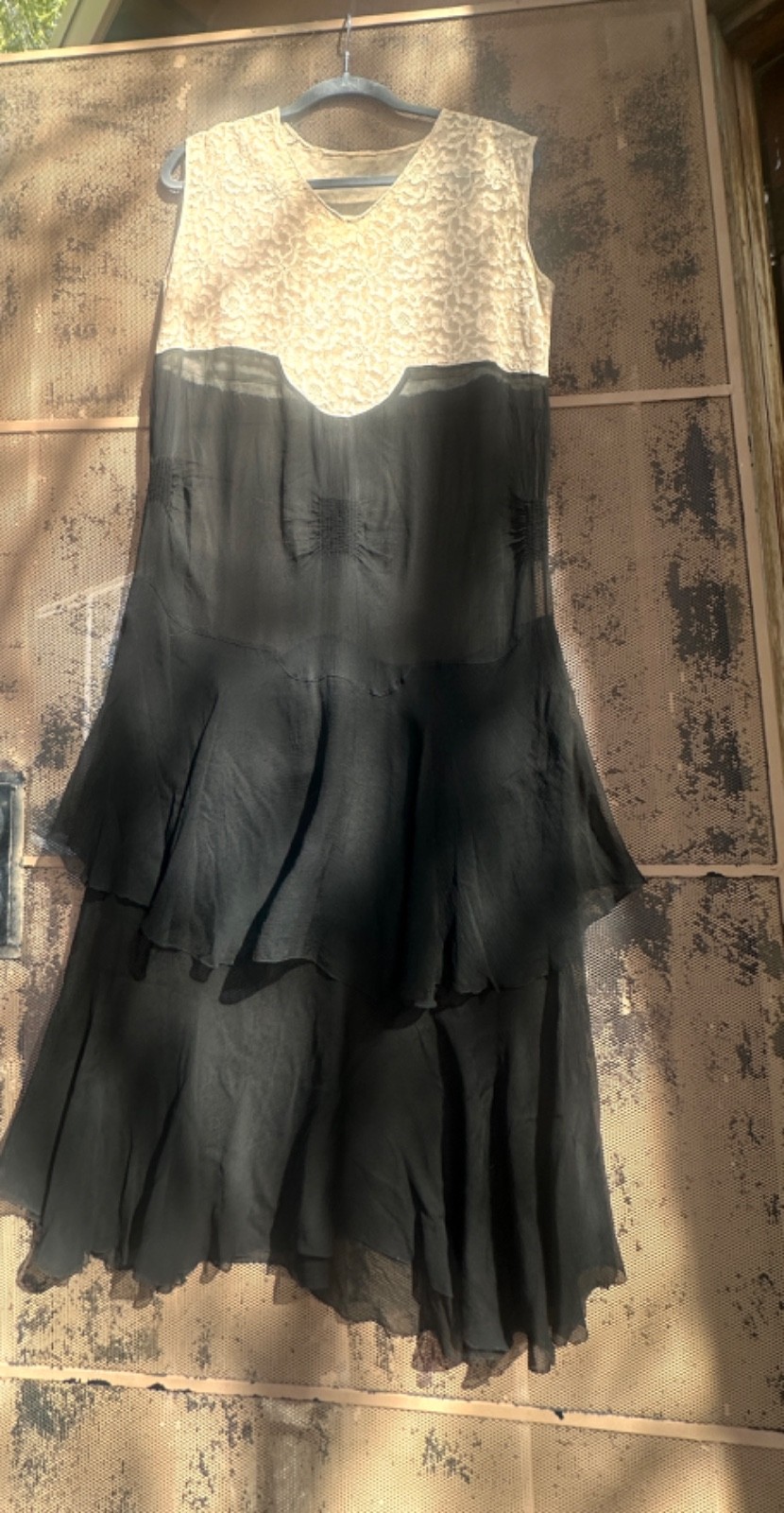 20s 30s Dress Silk Lace M/L Antique Silk Chiffon Seamstress Made