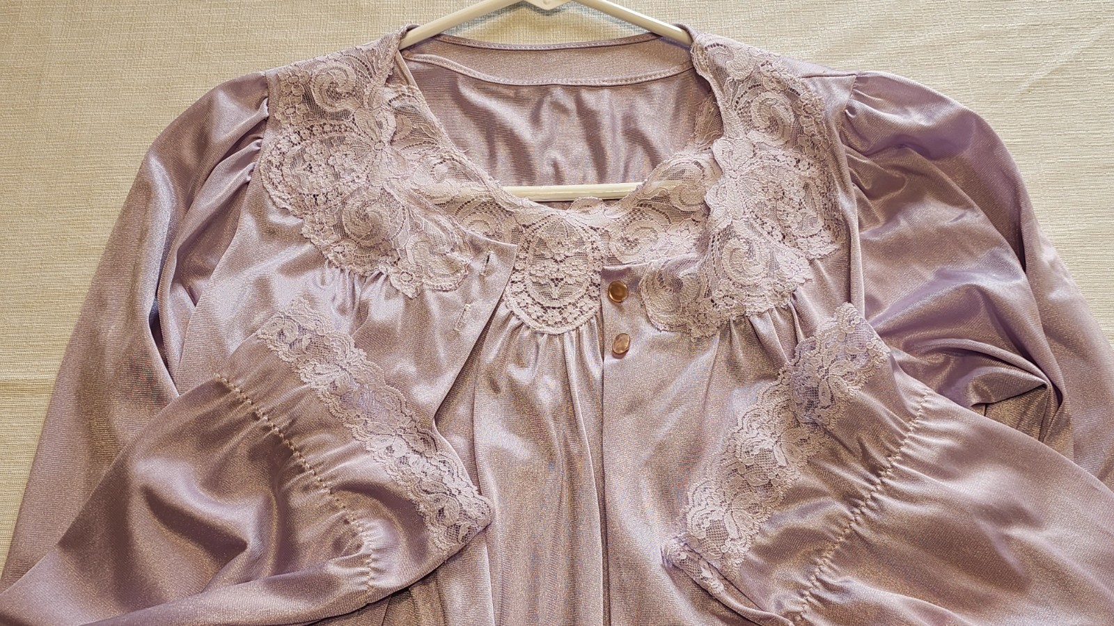 Vtg Lorraine Peignoir 2 Pc Set Long Full Nightgown Robe Purple 100% Nylon S USA