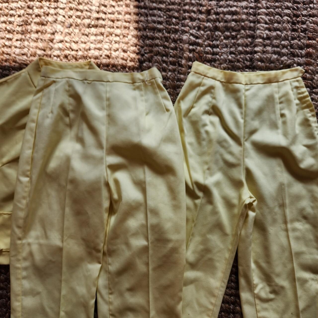 Vtg 70s matching set pants jacket Yellow white striped Alfred Werber size 14