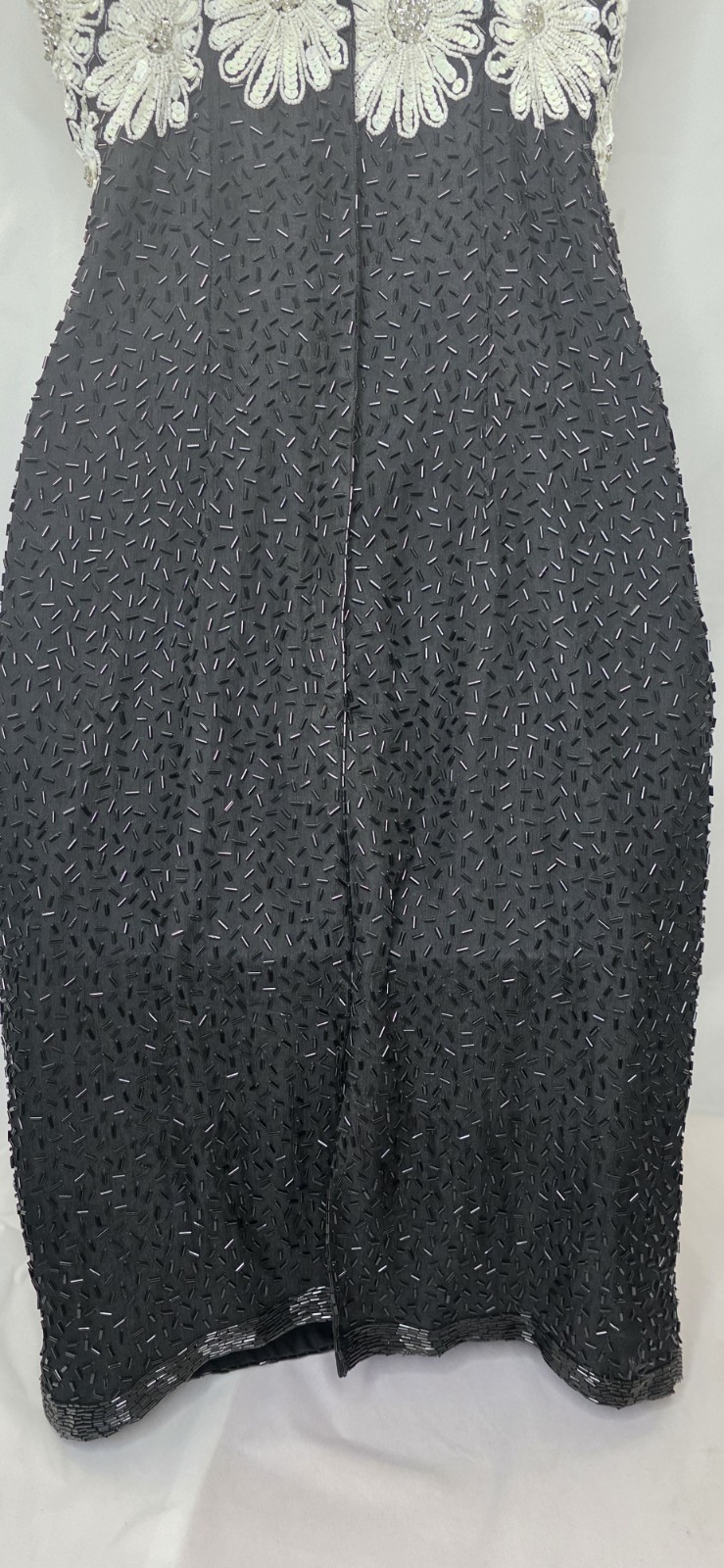 VTG Frank Usher Heavy Beaded & Sequinned 100% Silk Dress Size S 80s 90s Floral