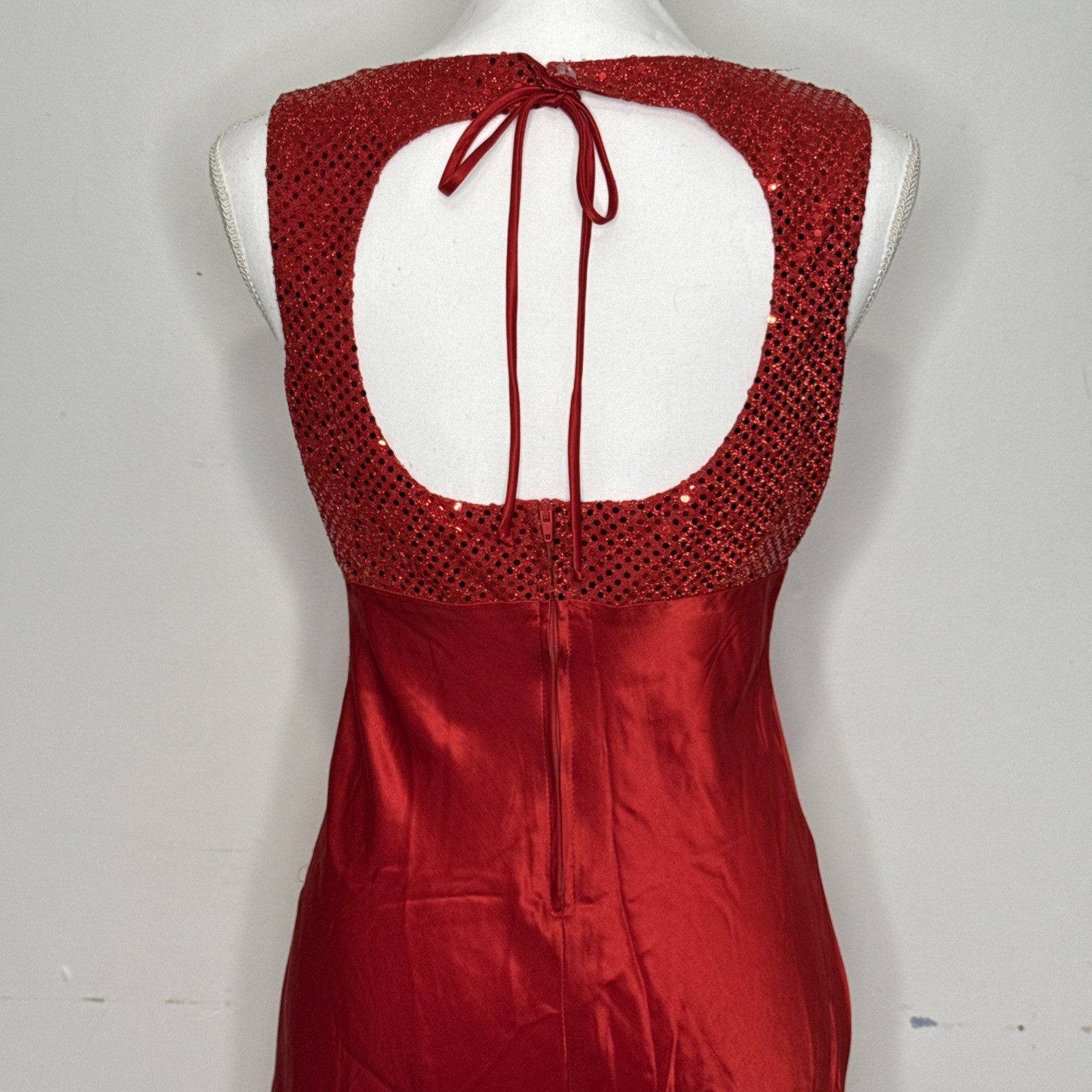 Vintage Steppin’ Out Red Sequin & Liquid Satin Bias Cut Cocktail Dress 11/12