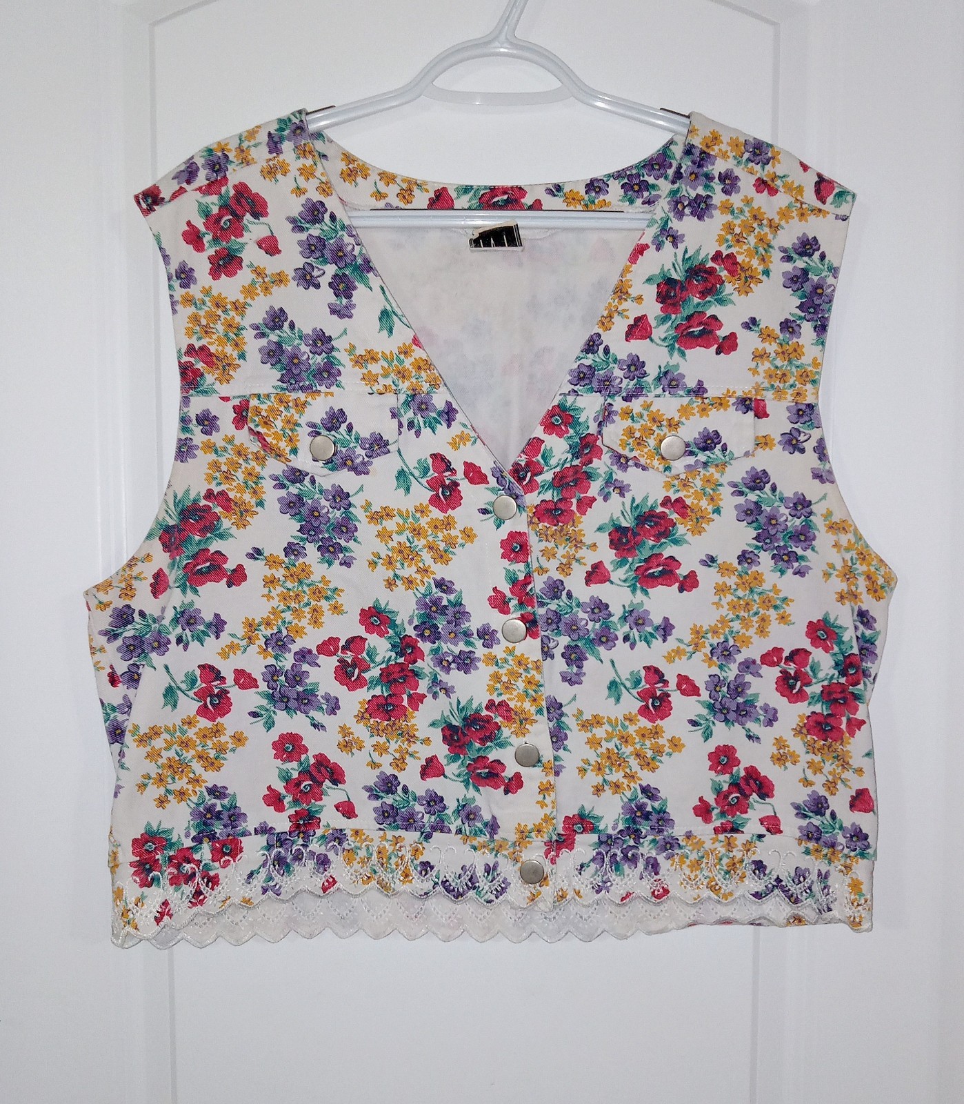 Vintage Ivy Brand Size L &rsquo;80s/&rsquo;90s Vest Off White With Floral Pattern Cotton