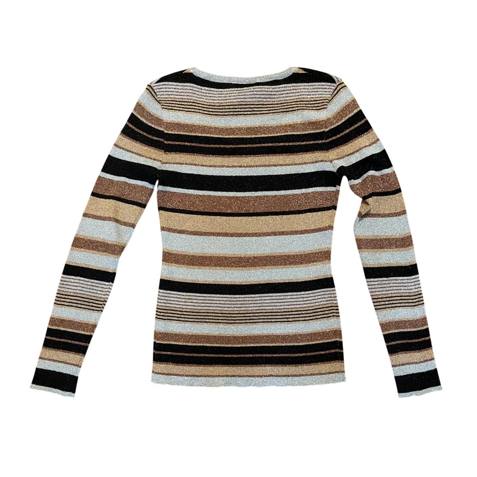 Vintage Alexanders Metallic Top 70s Striped Knit Silver Gold Bronze Black Medium