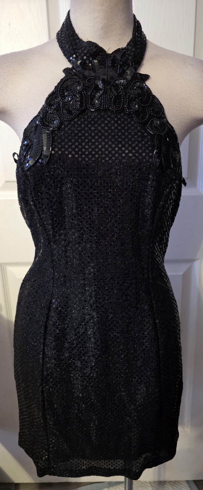 Bari Jai Vtg Sequins Halter Dress