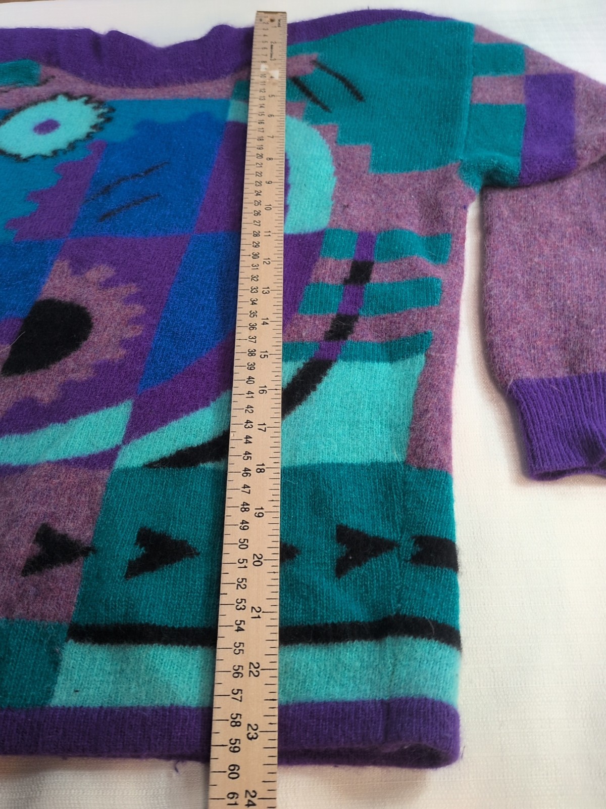 Vintage Wool Sweater Angora Rabbit Fur Abstract Purple 1991 Joy+Fun Hong Kong