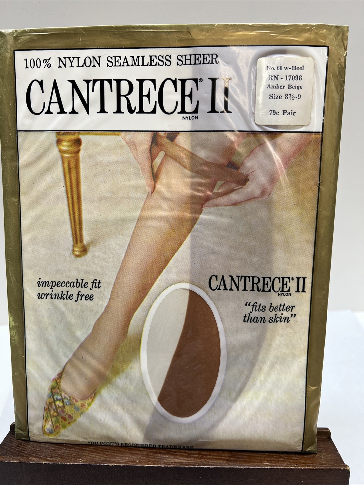 100% Nylon Seamless Sheer Cantrece II Stockings Size 9 1/2-10 Amber Beige. VTG