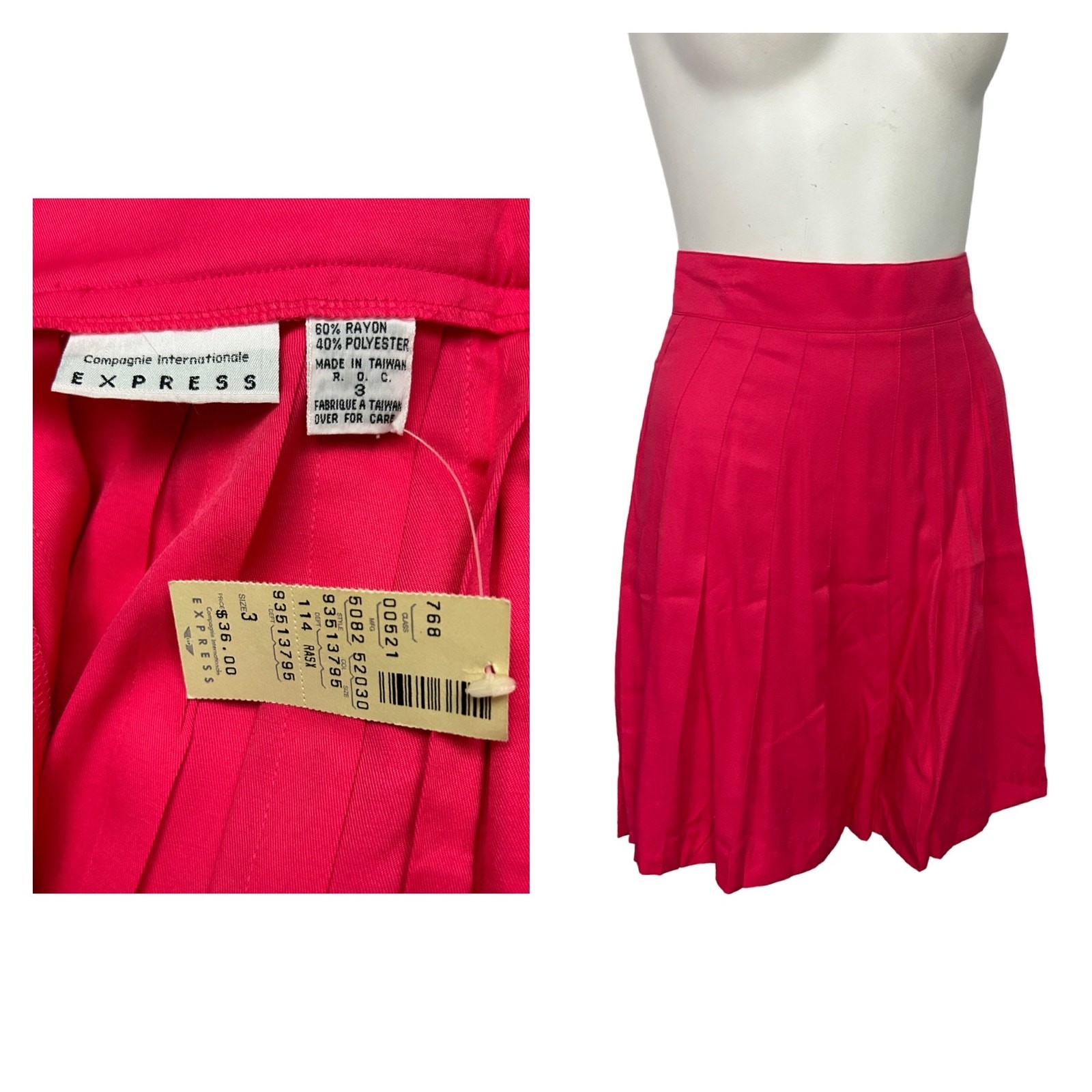 NWT 90s Express Pleated Skirt Pink High Waist A Line Mini Womens Size 3 ^