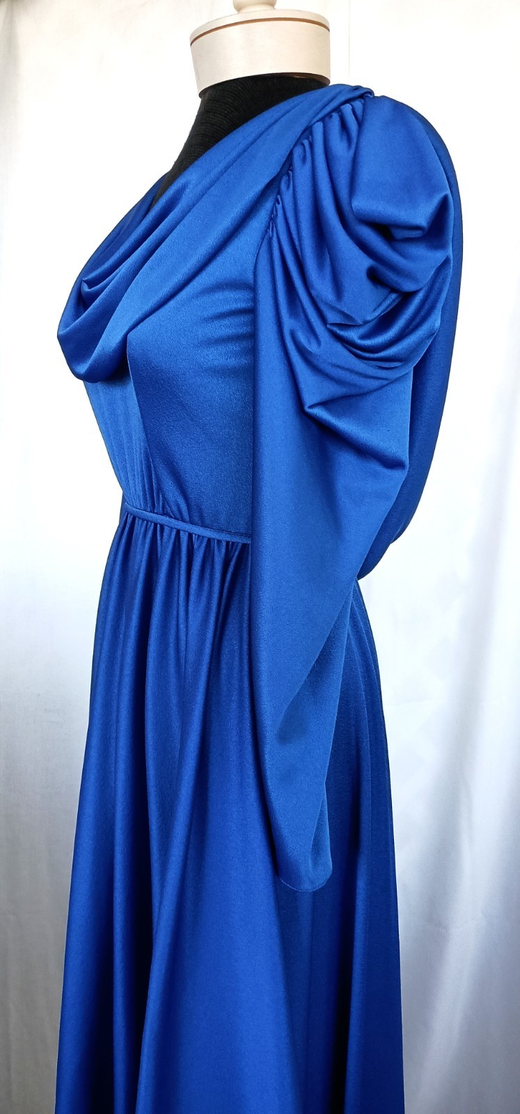 Vtg 80&rsquo;s Royal Blue Draped Neck Goddess Style Prom/Special Occasion Gown Size 10