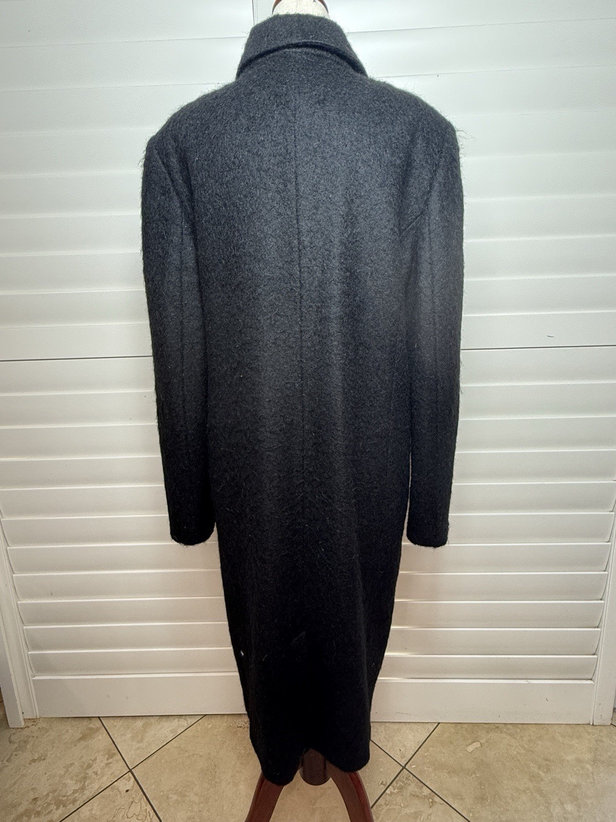Vintage Amanda Smith Black Long Button-Front Wool/Alpaca/Mohair Trench Coat-14