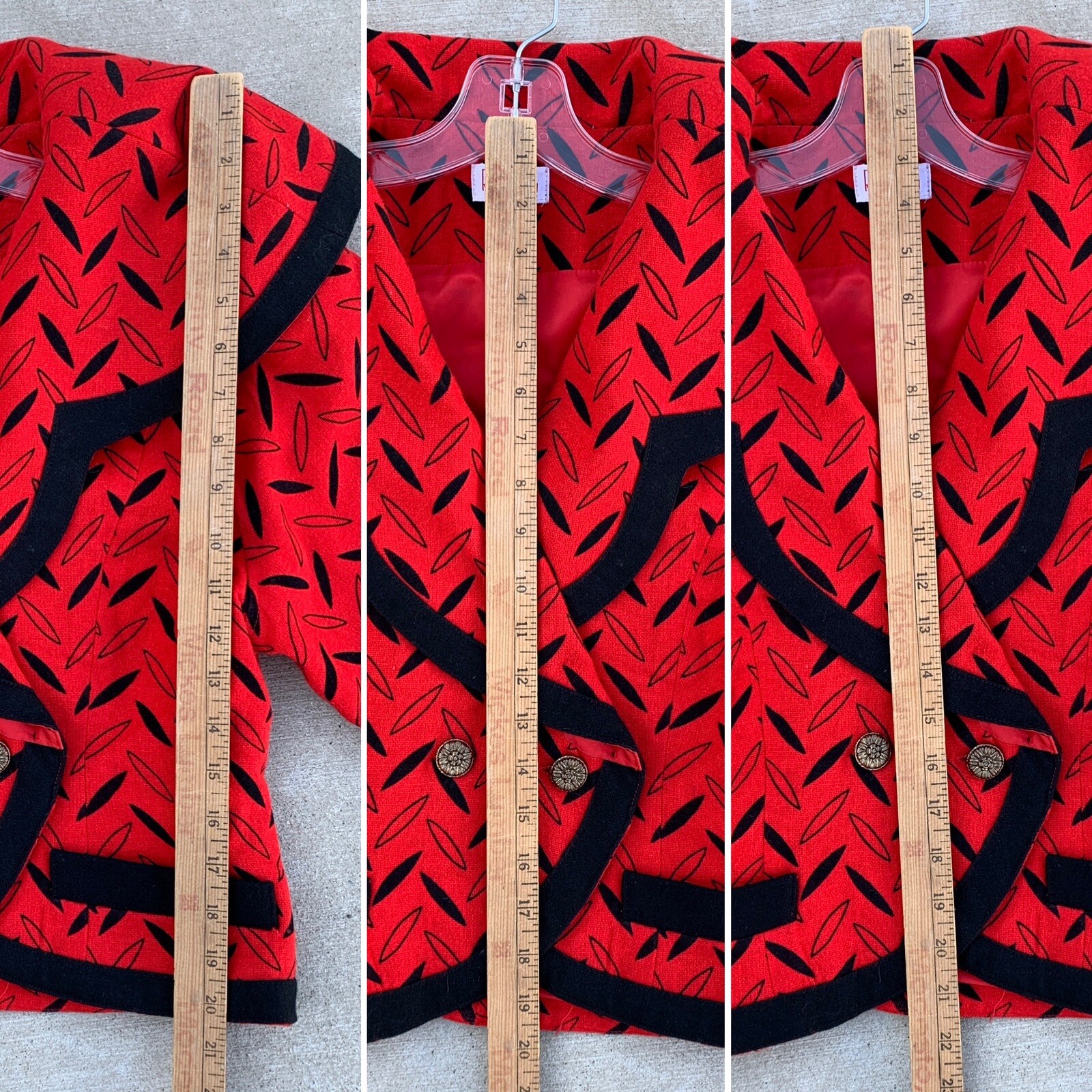Vintage Rafaella Petites Blazer Jacket Red Black Geometric 80s 1980s Size 9