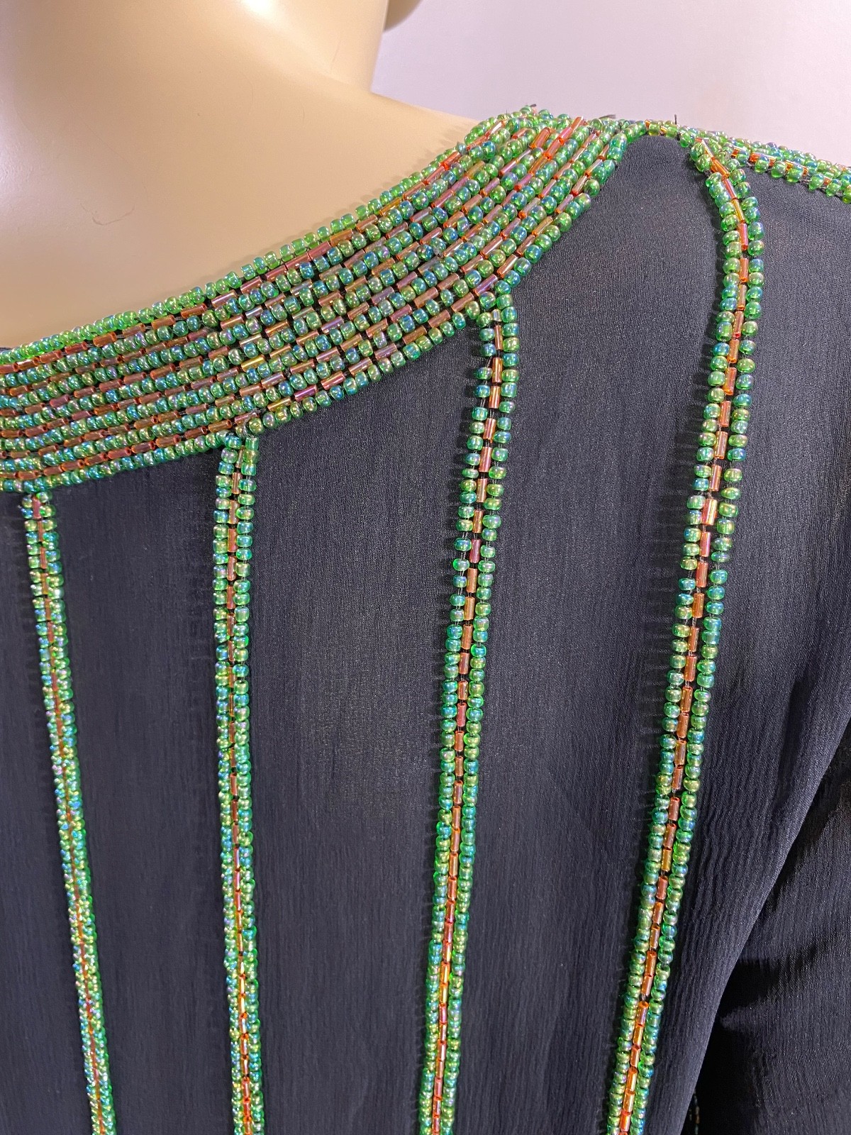 VTG 70s Nieman Marcus Judith Ann Creations SM 100% Silk Beaded Top Deco Gatsby