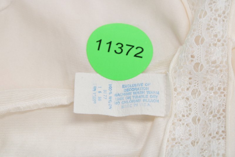 Vintage Full Slip sz 38 White Nylon Lace Trim Down Side Satin Straps USA