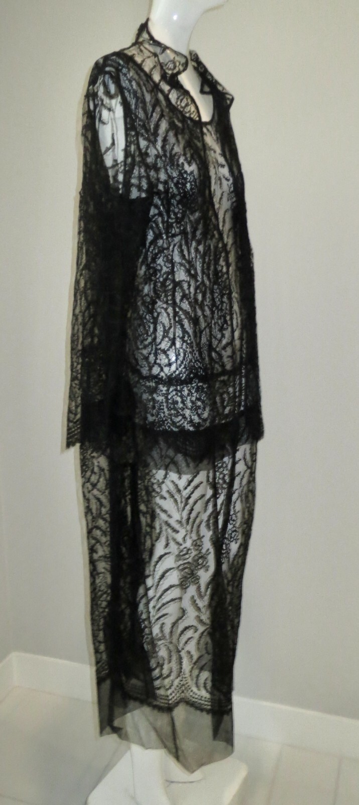 Antique Edwardian Gown + Jacket Chantilly Lace Pleated Back Ex Cond
