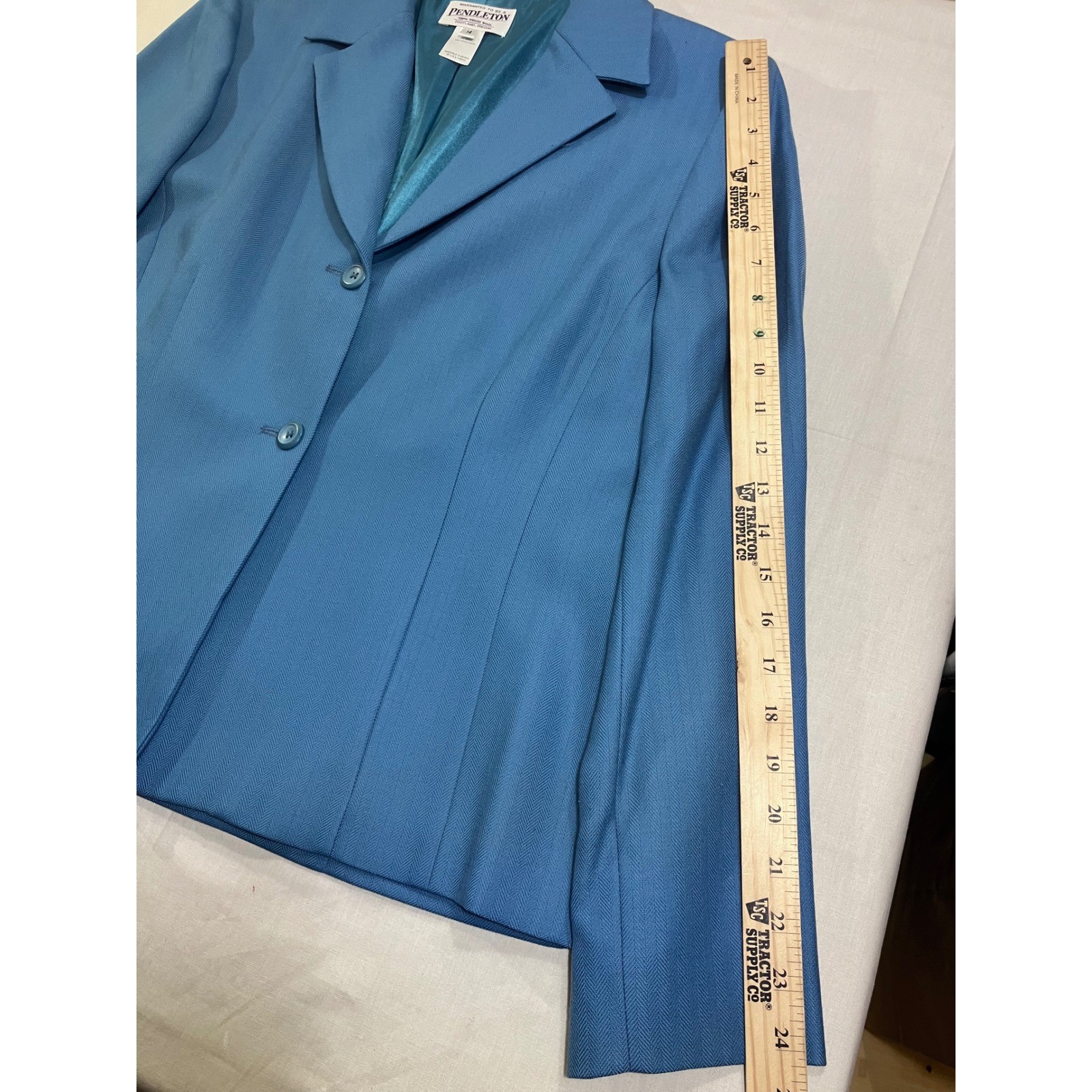 Pendleton Blue Virgin Wool Skirt Suit Set Blazer Pleated Plaid Skirt Womens 14