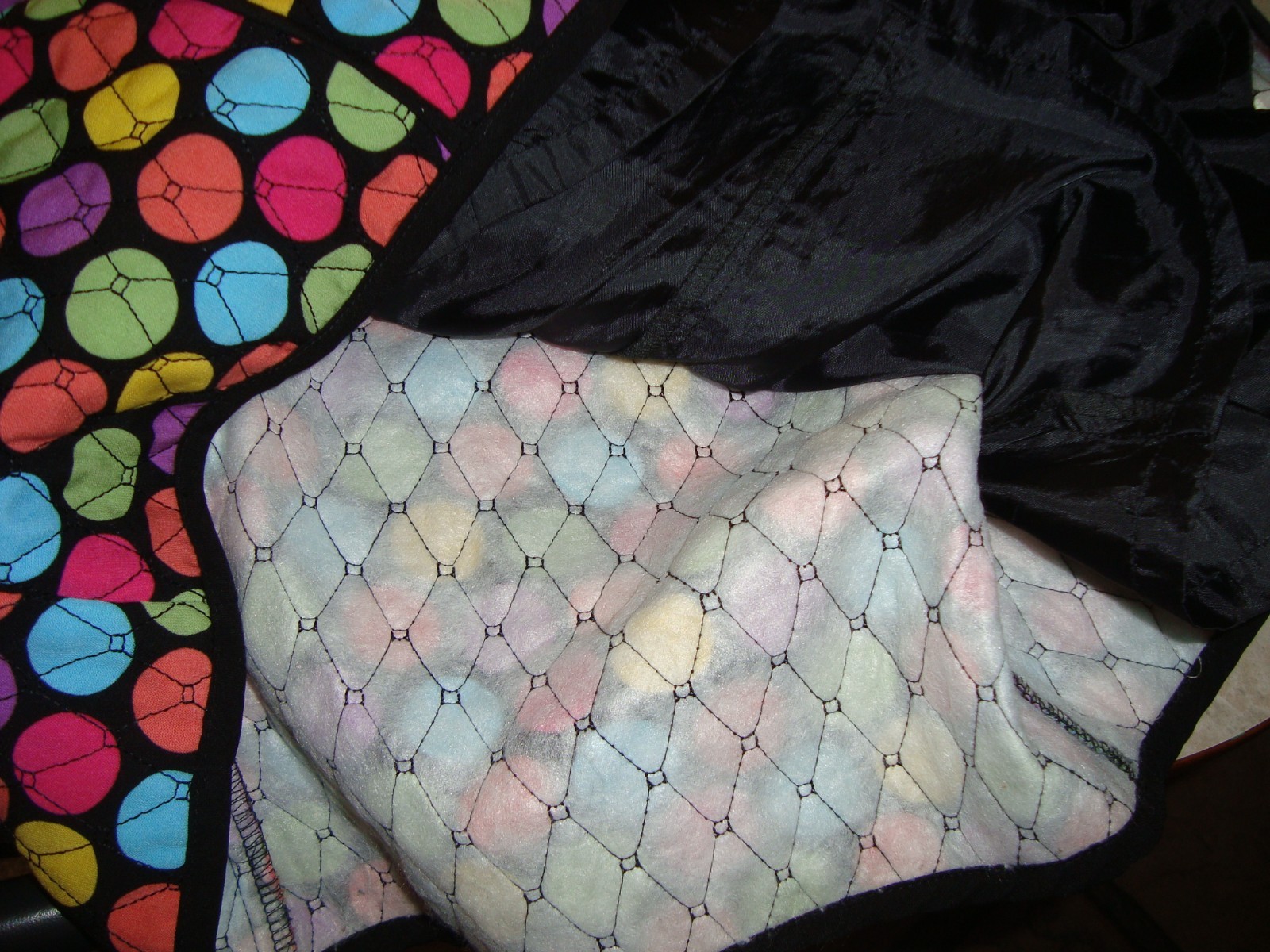 Vintage RQT ART TO WEAR Jacket*Multi Color « Baseball »Polka Dots*XL*Lined*Quilted