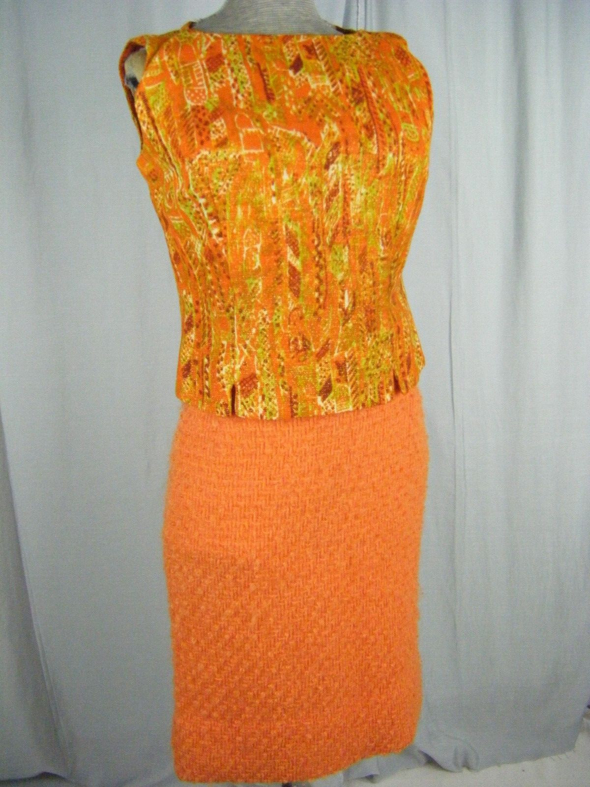 LILLI ANN Vtg 60s Orange Woven Wool Mod Jacket/Top/Skirt-Bust 36/Waist 24