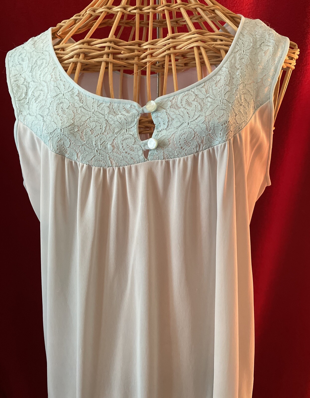 Vintage TEXSHEEN Light Blue Full Length 100% Nylon Sleeveless Nightgown Size S