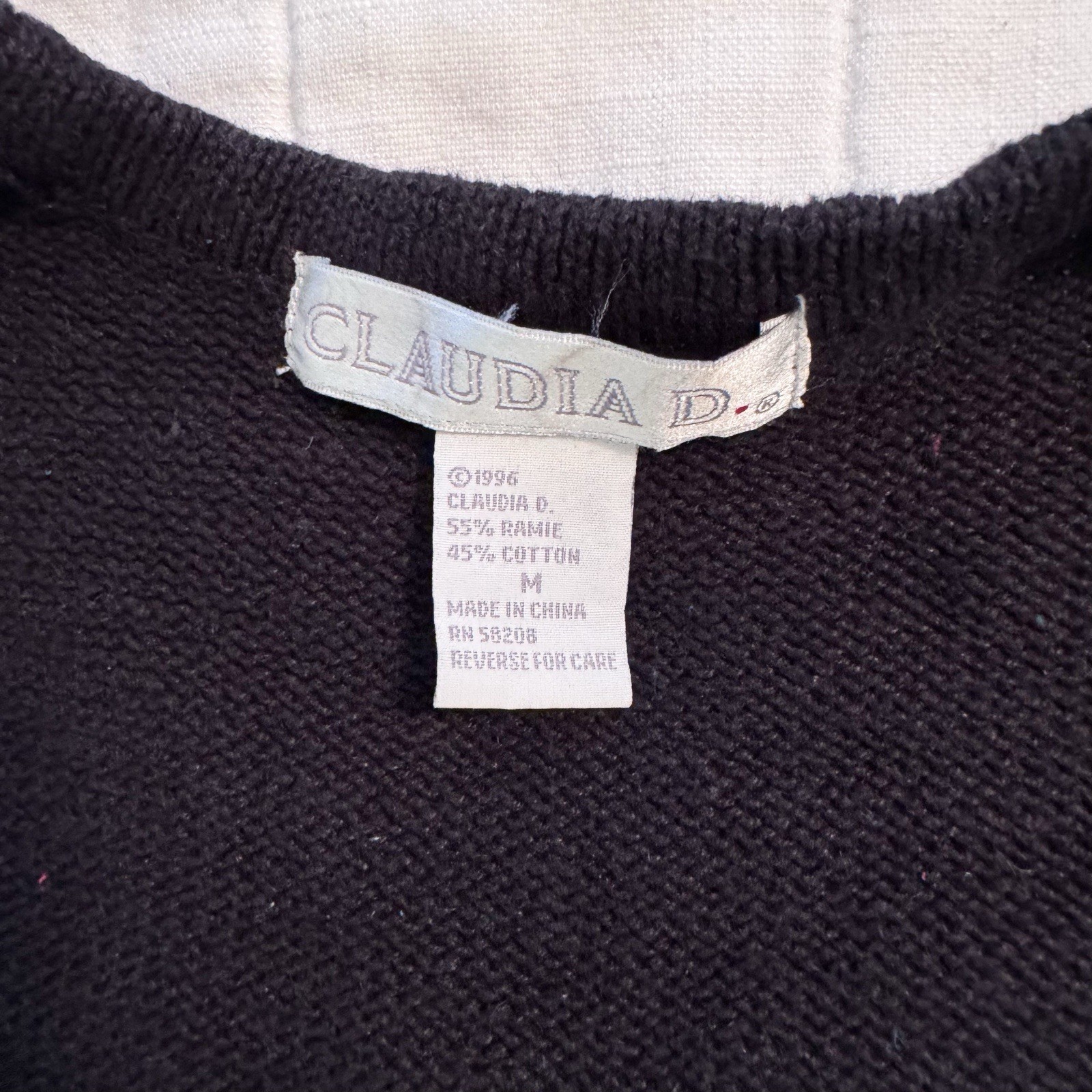 Vintage 90s Claudia D. Beaded Sequenced Christmas Sweater Vest Black Med Womens
