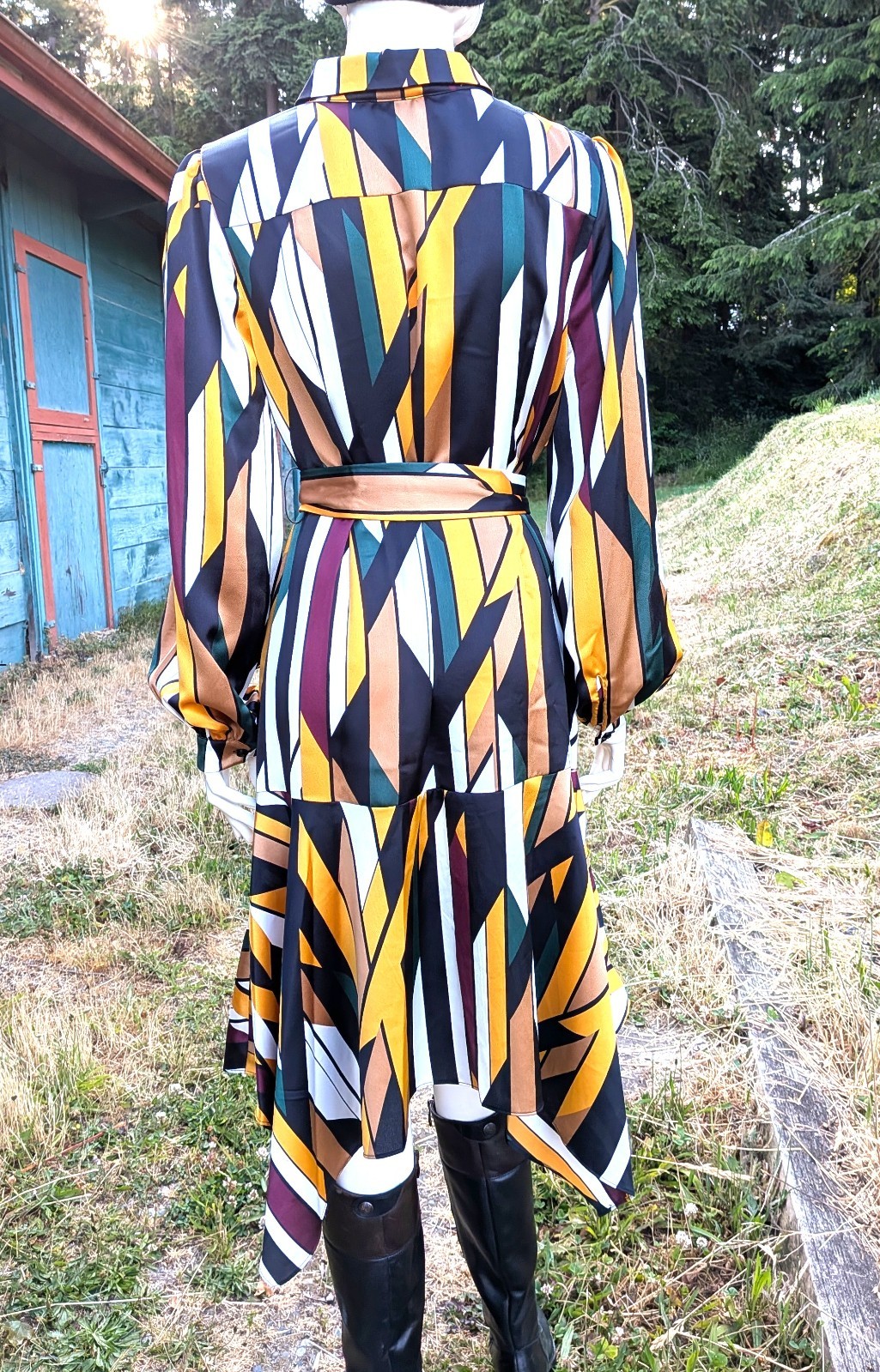 Vintage Belted Dress Funky Racing Stipes and Designer Cut – 2001