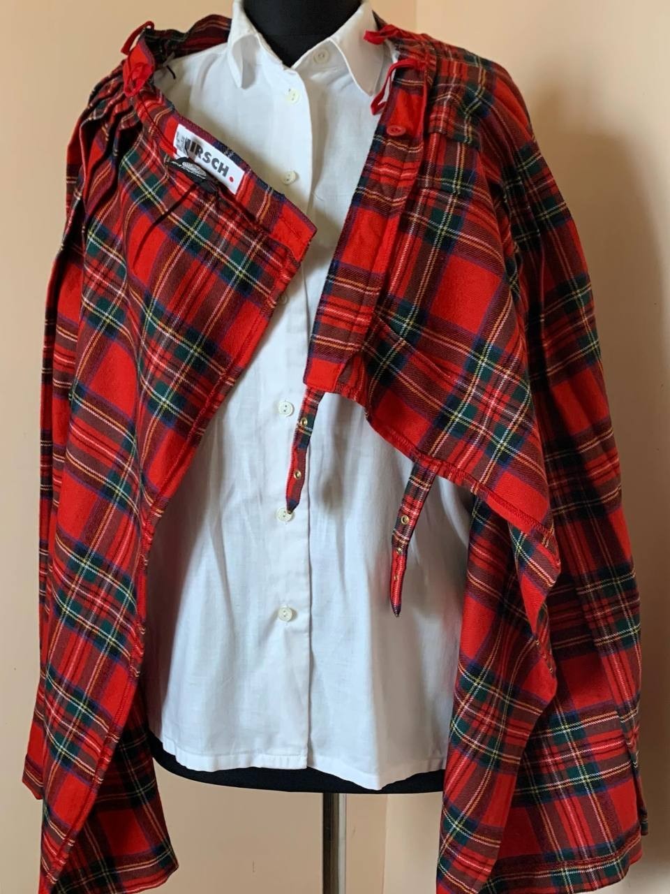 Vintage HIRSCH Scottish Kilt Skirt Pure New Wool Red Tartan Plaid Pleated EU 38