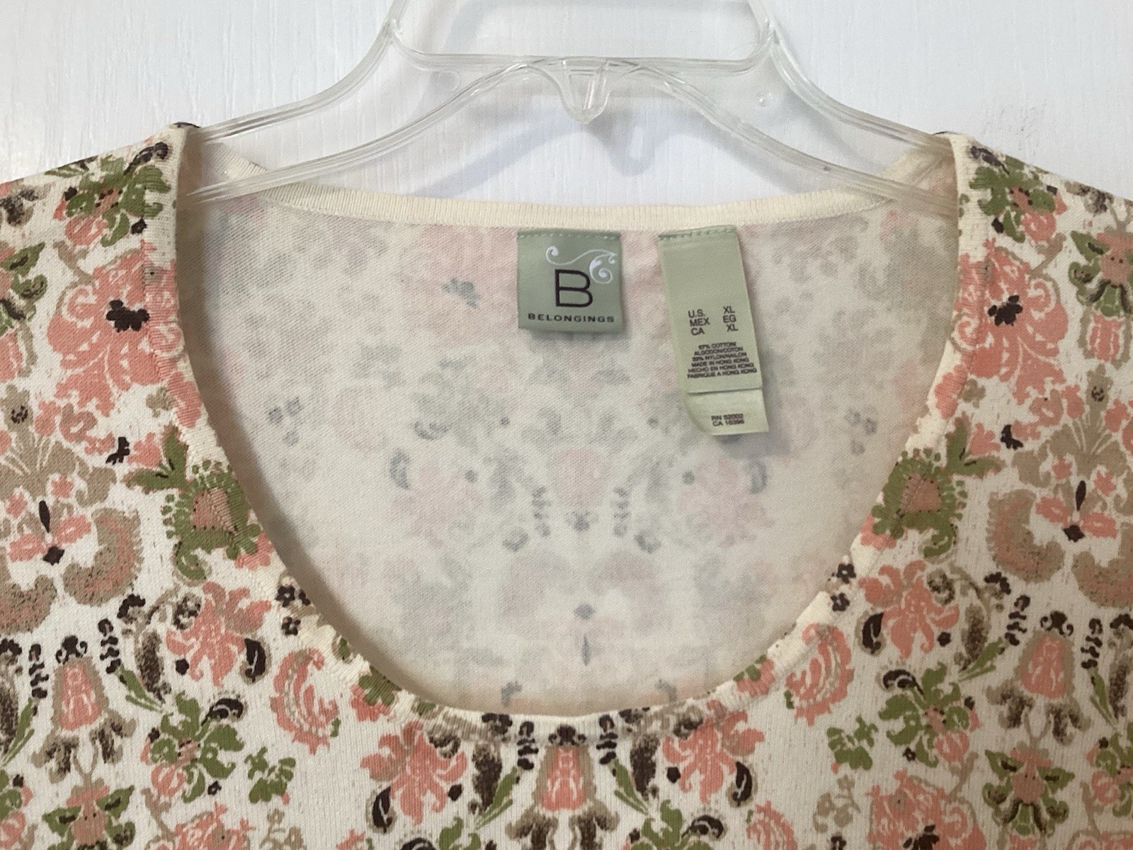 VTG Y2K Belongings Top XL Muted Floral Damask Knit 90’s Made In Hong Kong NWOT