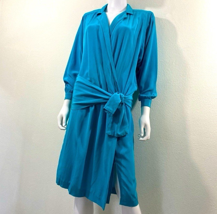 Vintage 1980’s Liz Claiborne Turquoise Blue Knee Length Dress, Size 8