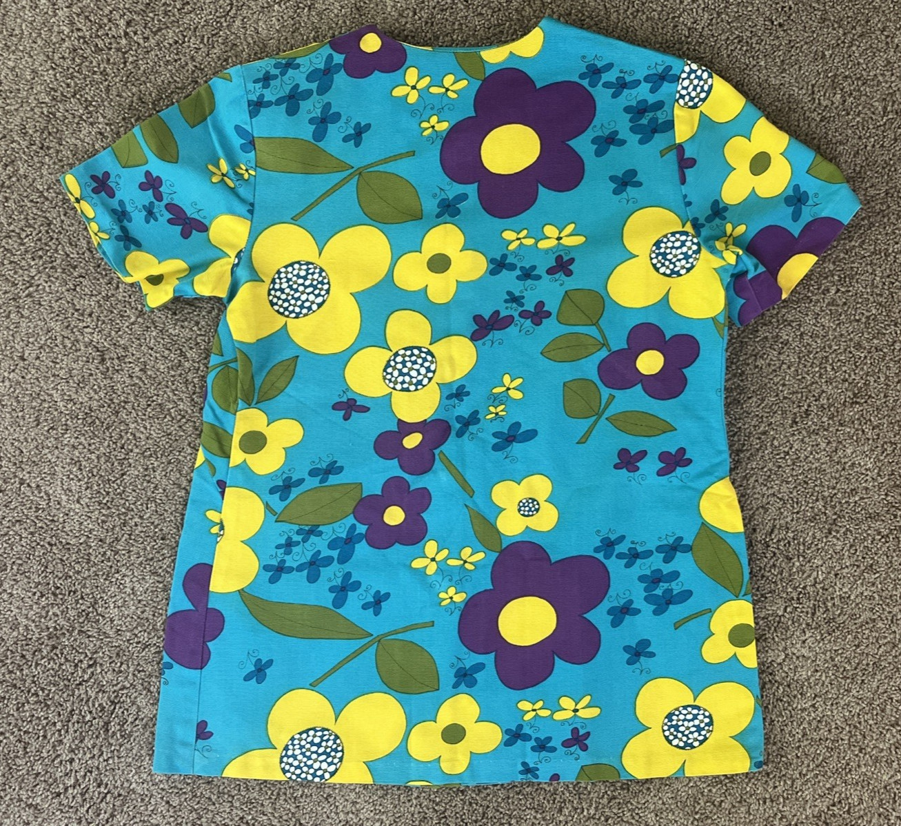 Vintage 60s Kuulei Sportswear Turquoise Hawaiian Barkcloth Blouse-34&Prime; Chest