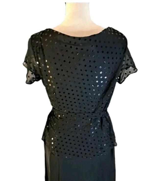 Vintage 70s 80s Another Thyme Black Sequin Cocktail Wedding Party Dress Sz 6
