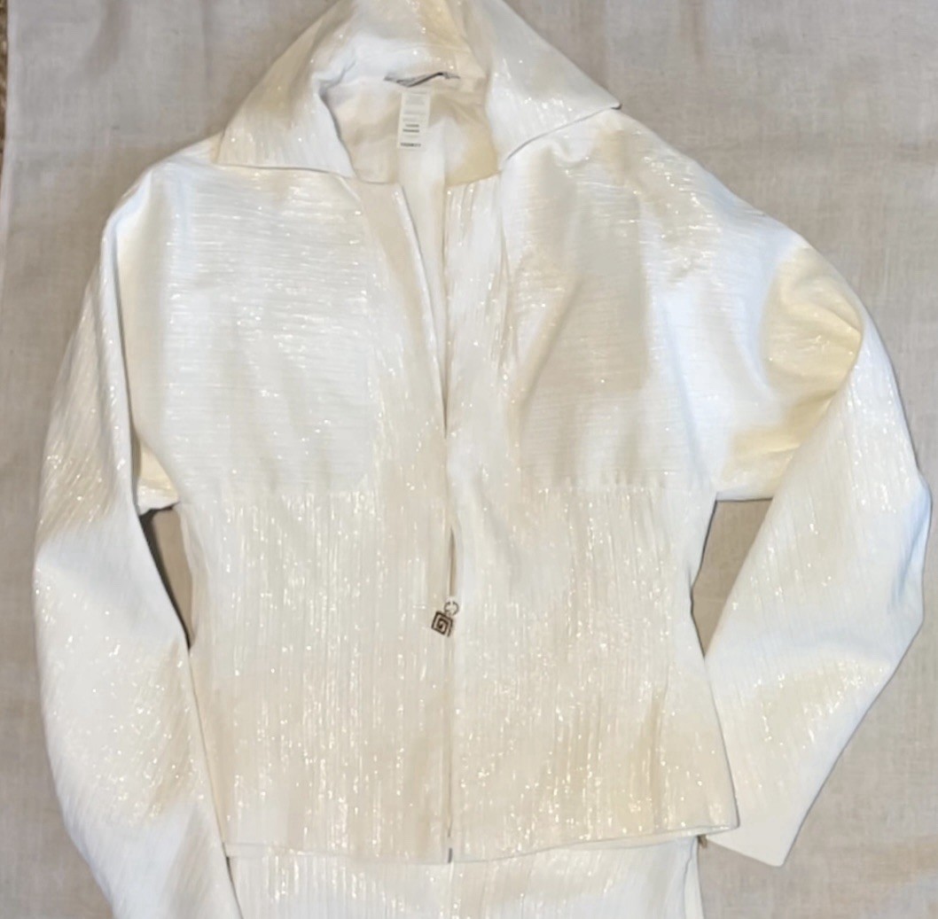VTG Gianni Versace Couture 90s White Silver 2 Pc Silk Suit IT 40 XS Greek Key